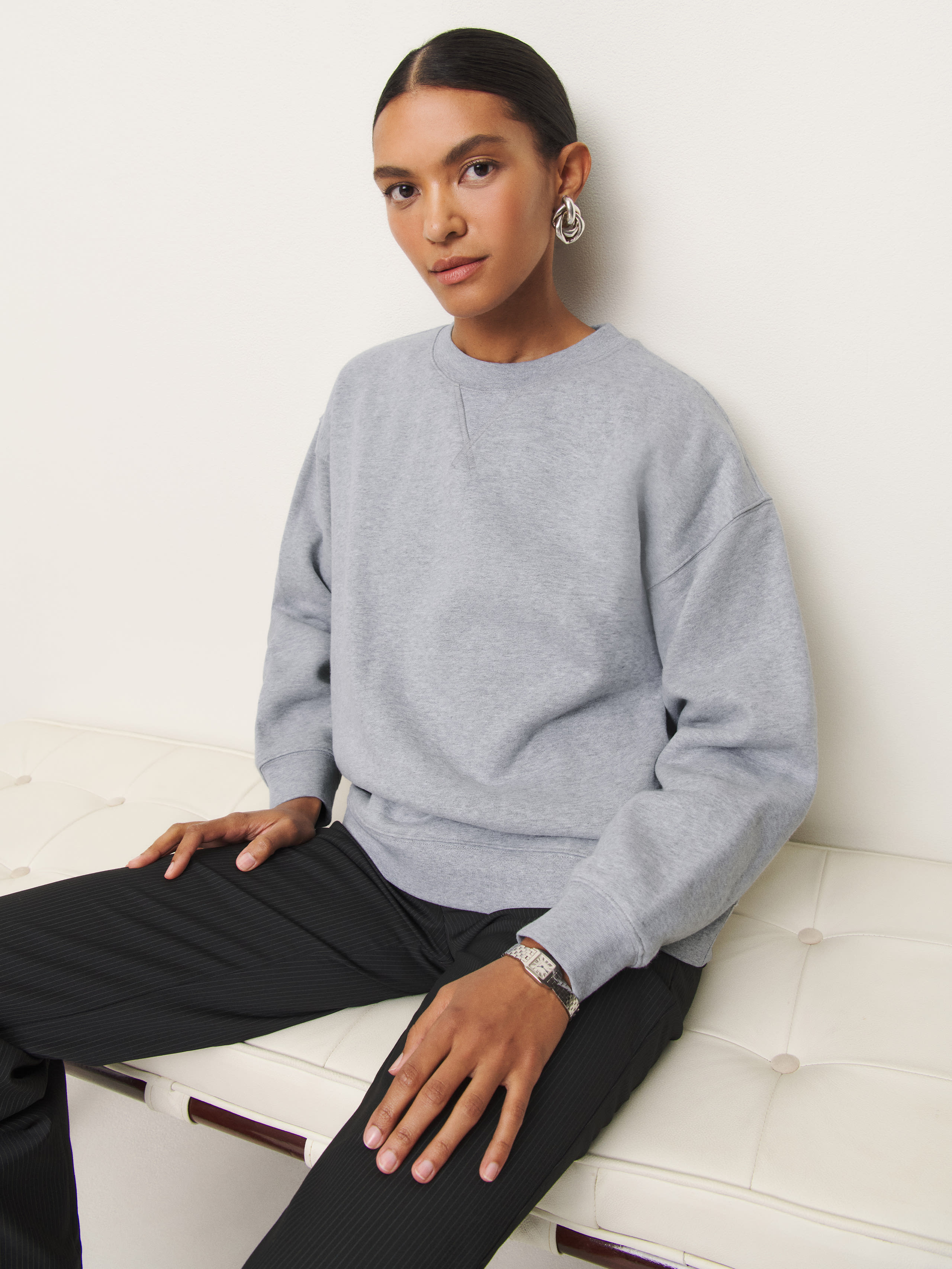 Shop Reformation Drew Vintage Oversized Crewneck Sweatshirt In Heather Grey