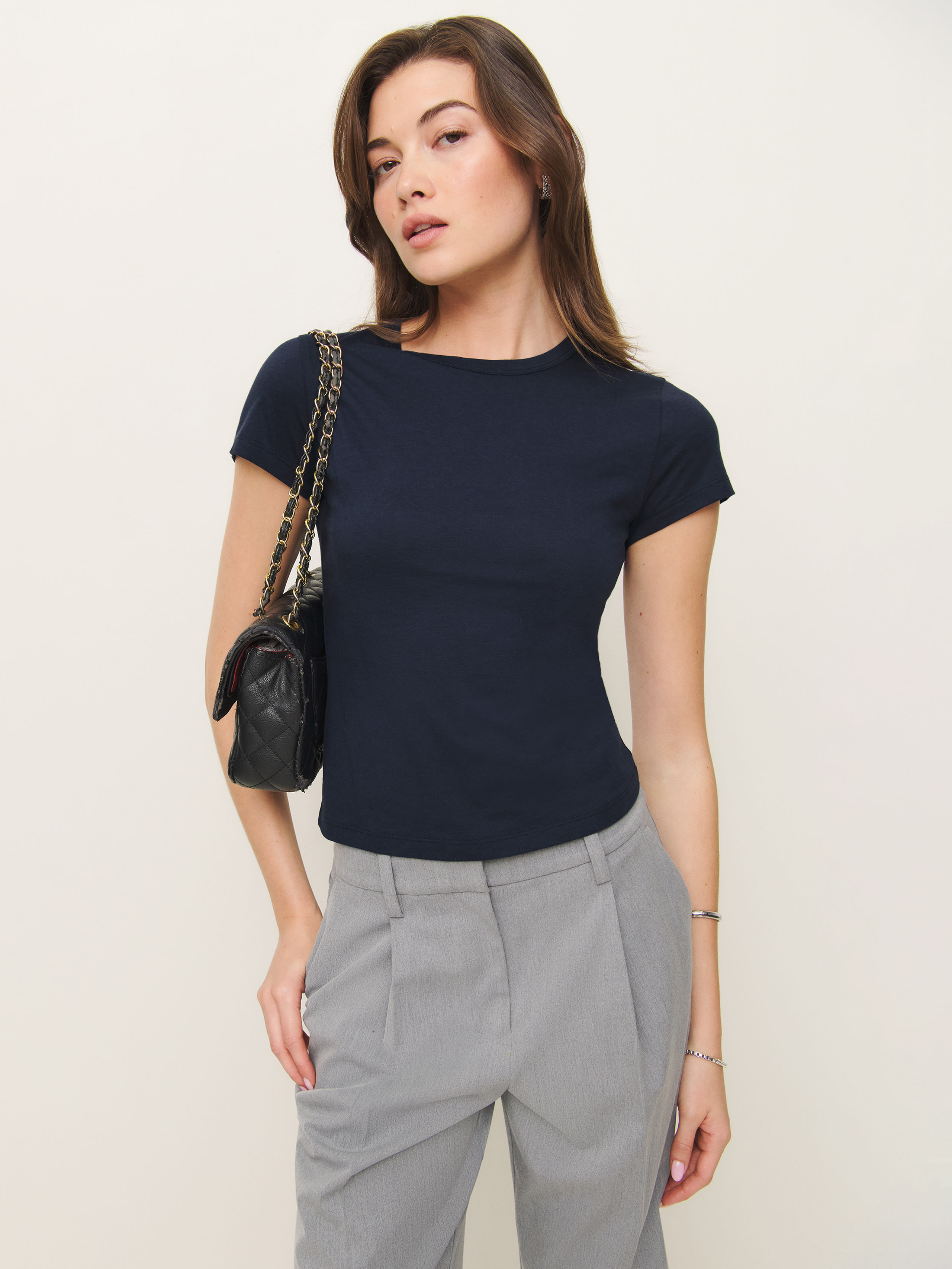Shop Reformation Max Slim Tee In Midnight