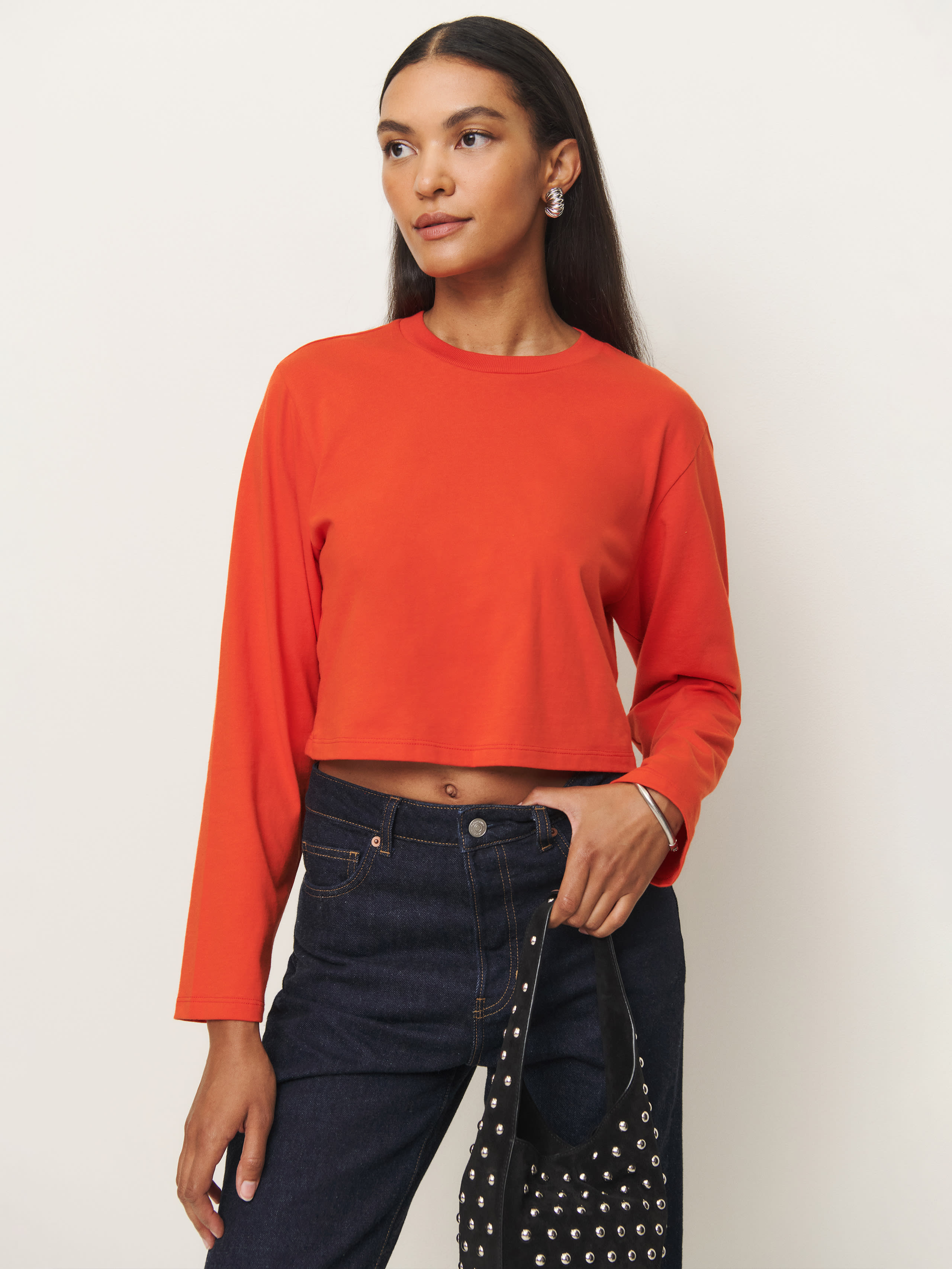 Shop Reformation Asher Cropped Oversized Longsleeve Tee In Paprika