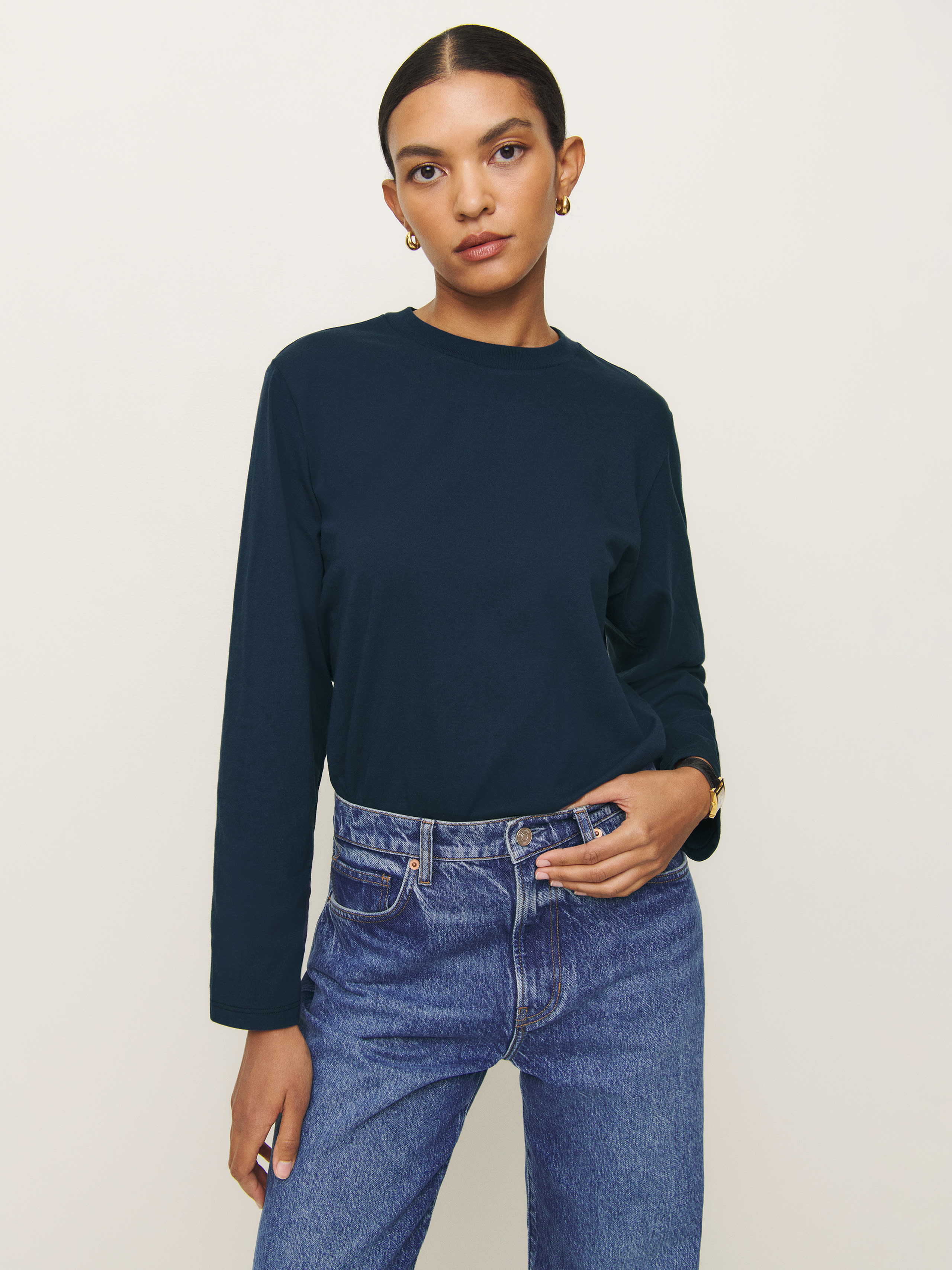 Reformation Asher Oversized Long Sleeve Tee In Midnight