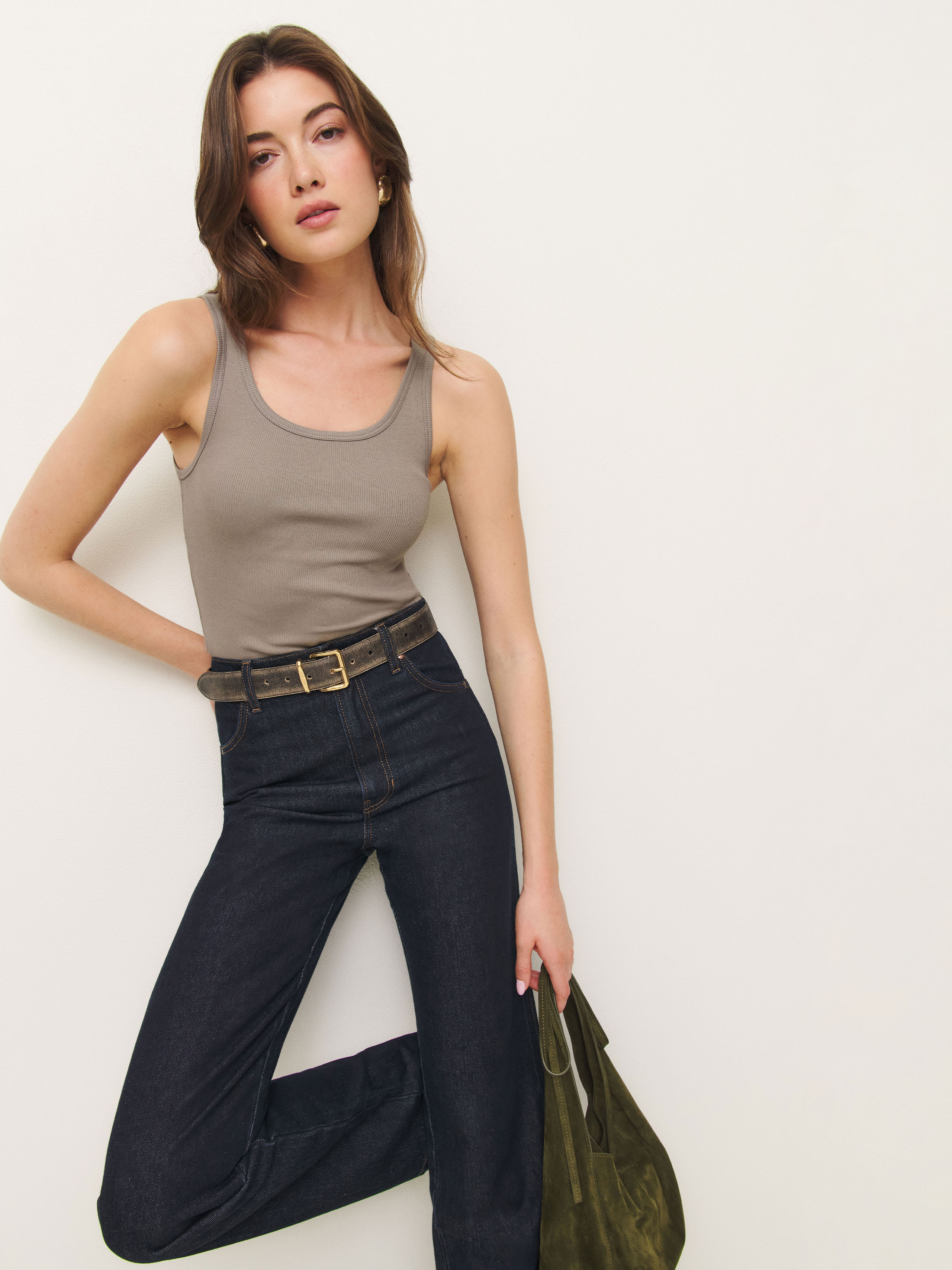 Reformation Olive Tank In Taupe