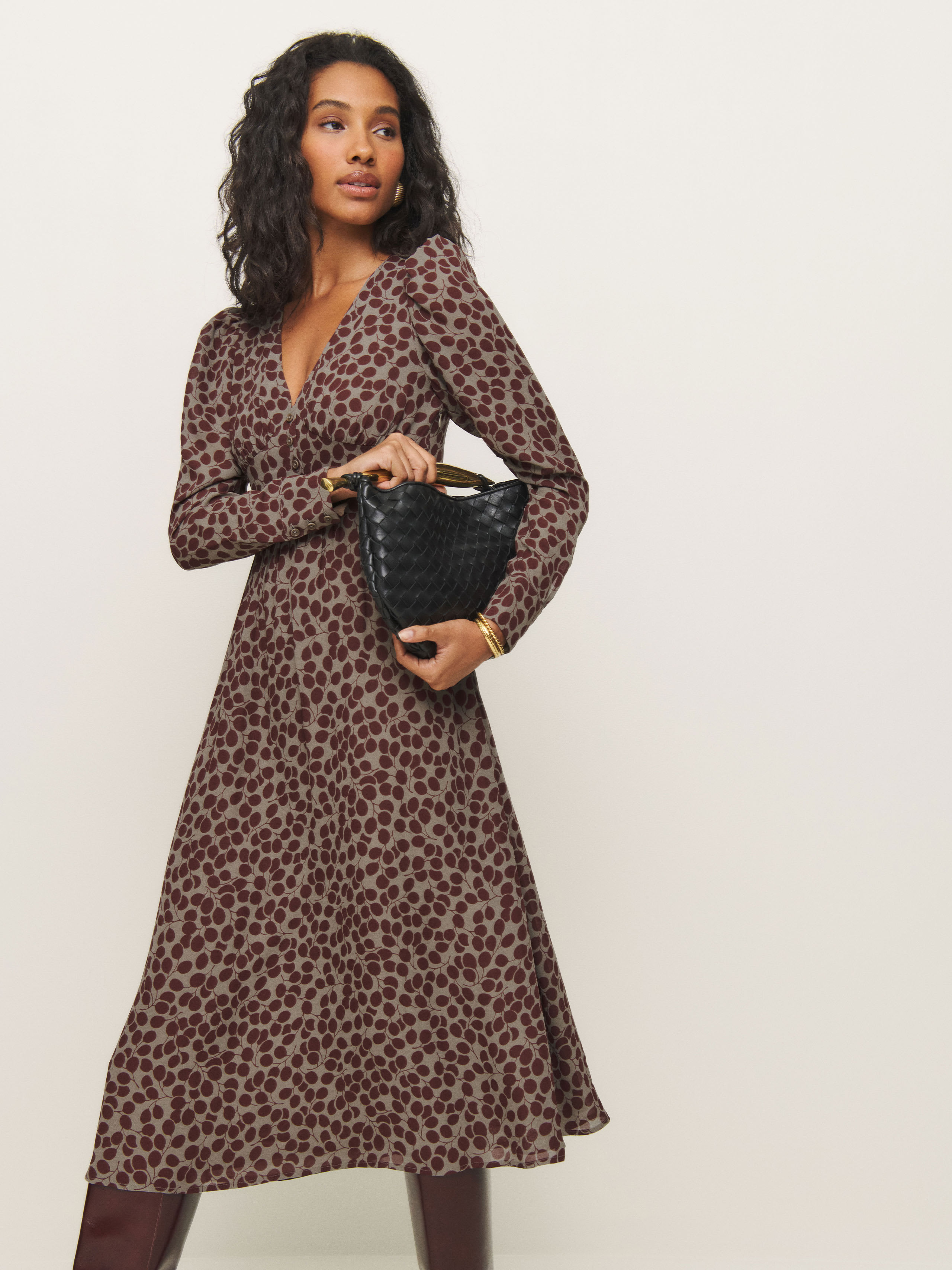 Reformation Liara Dress In Pinot Noir