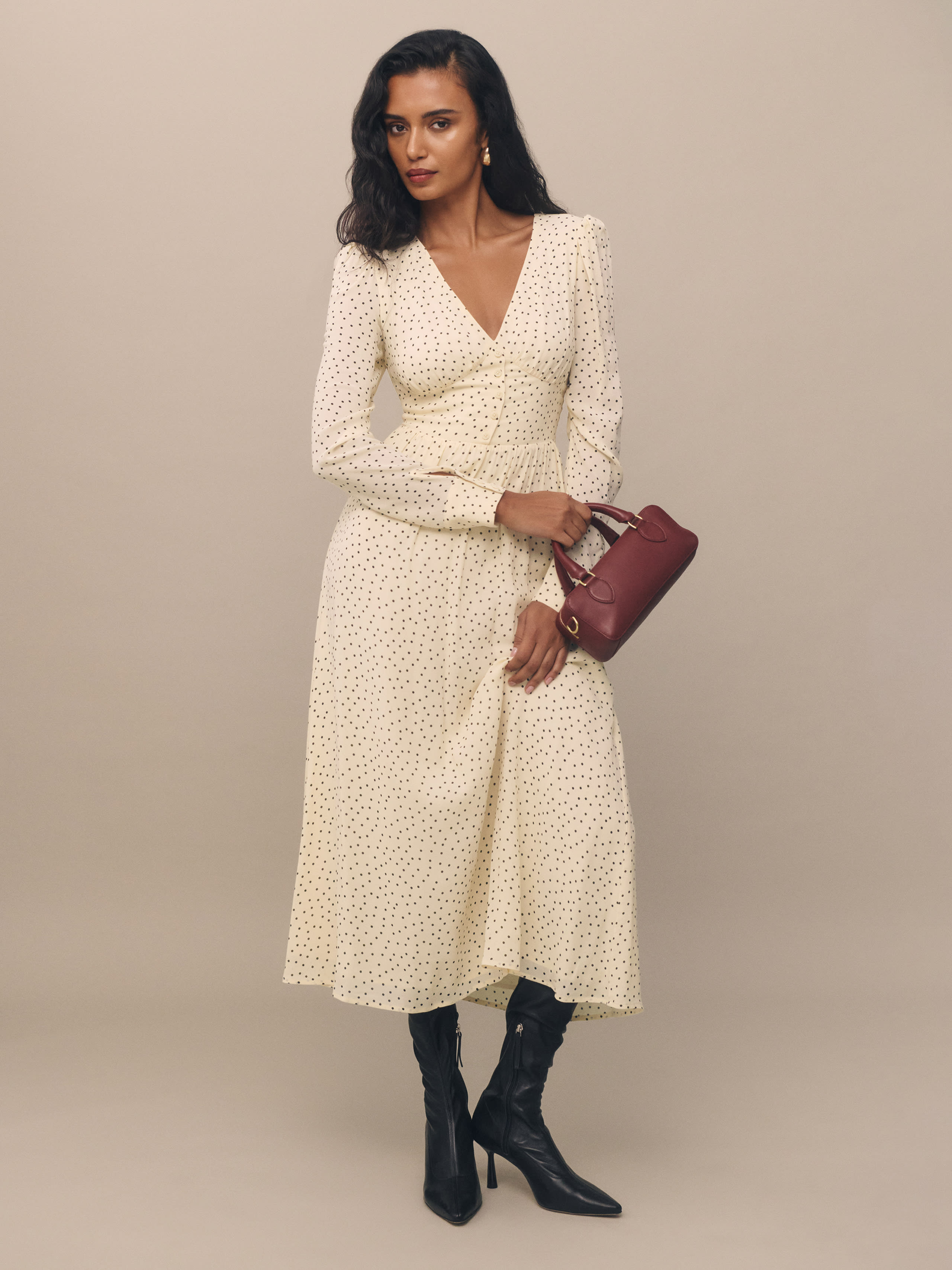 Reformation Liara Dress In Salt And Pepper