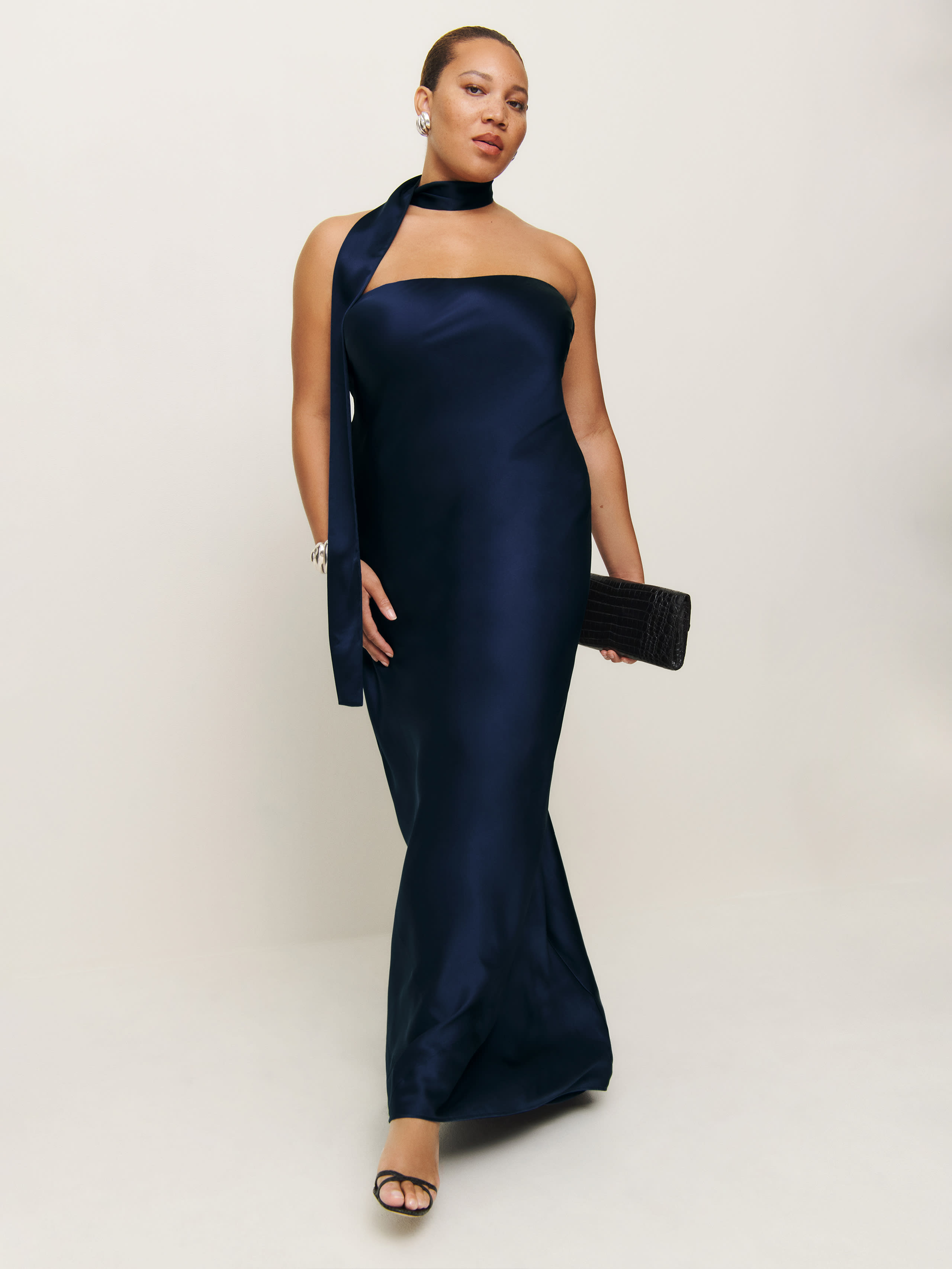Reformation Oren Silk Dress Es In Navy