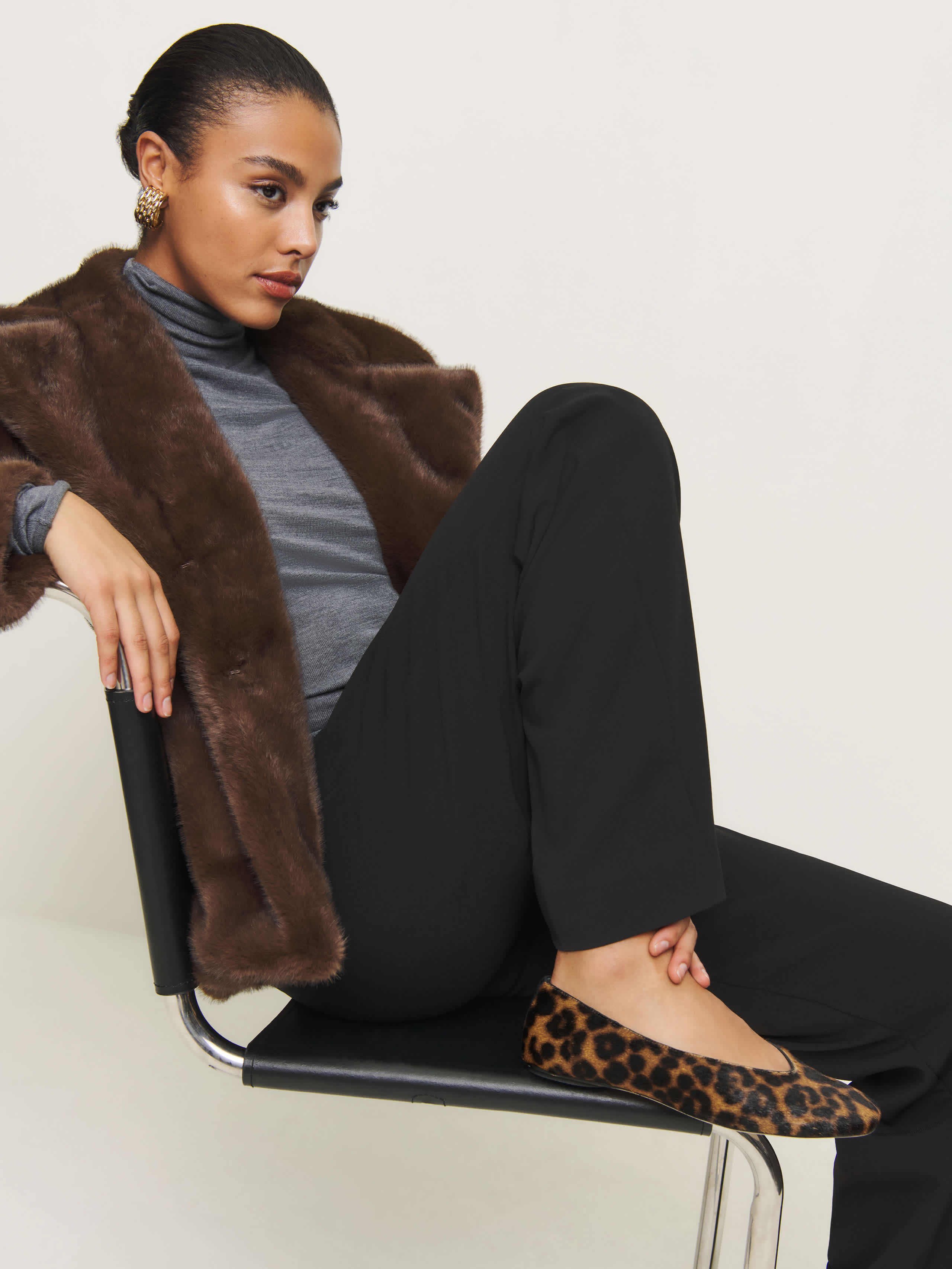 Reformation Prudence Ballet Flat In Leopard Haircalf