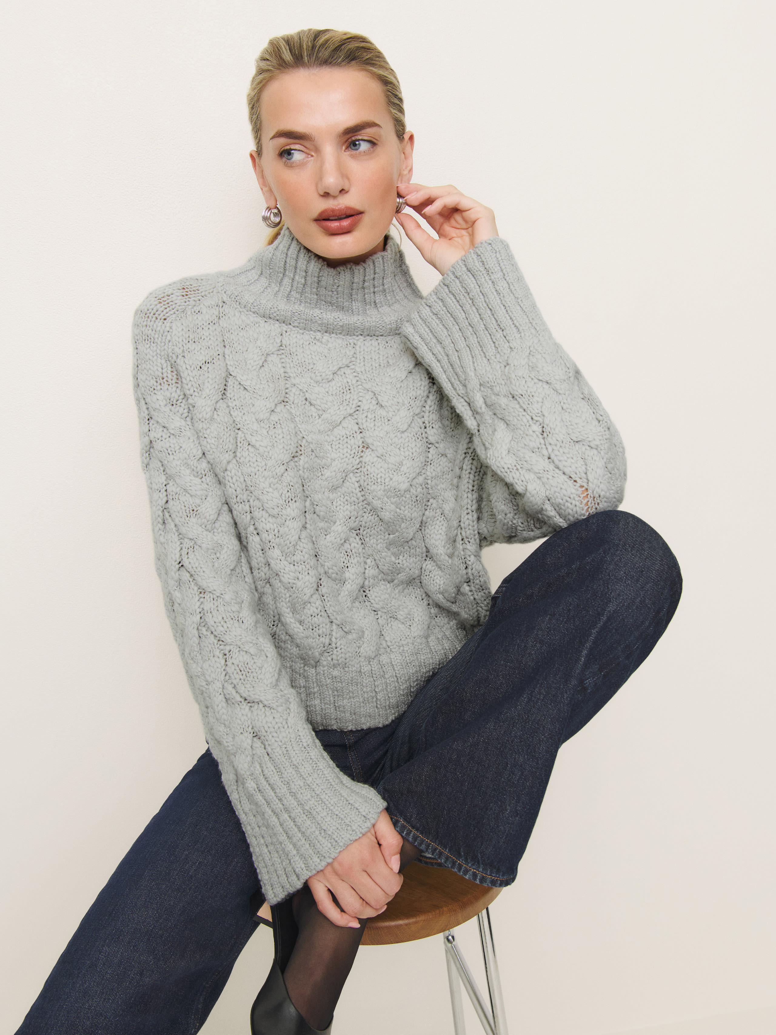 REFORMATION JAX CHUNKY CABLE KNIT TURTLENECK 
