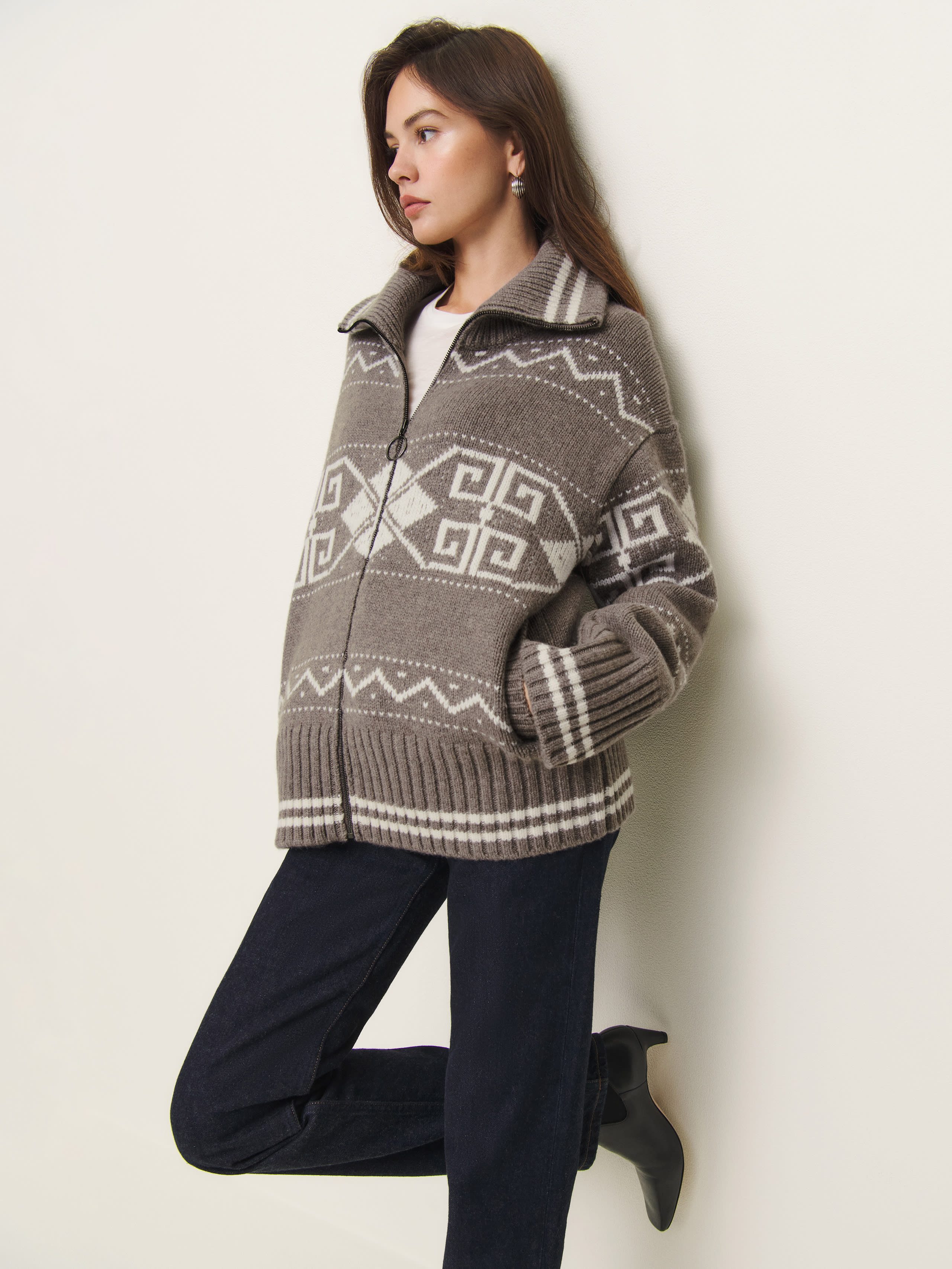 Reformation Mariposa Regenerative Wool Sweater Coat In Dormouse Arctic