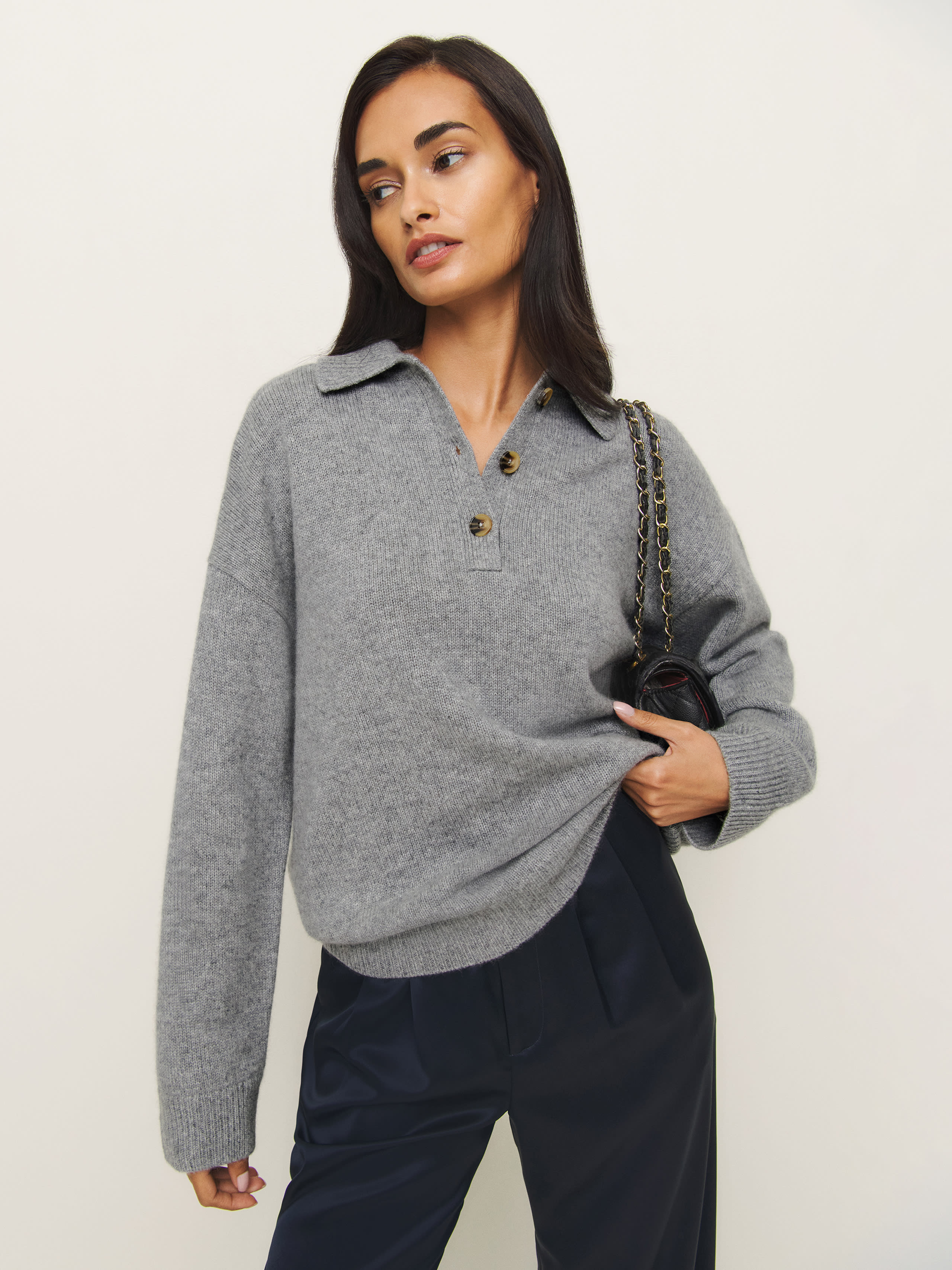 Shop Reformation Brooklyn Cashmere Polo Sweater In Husky