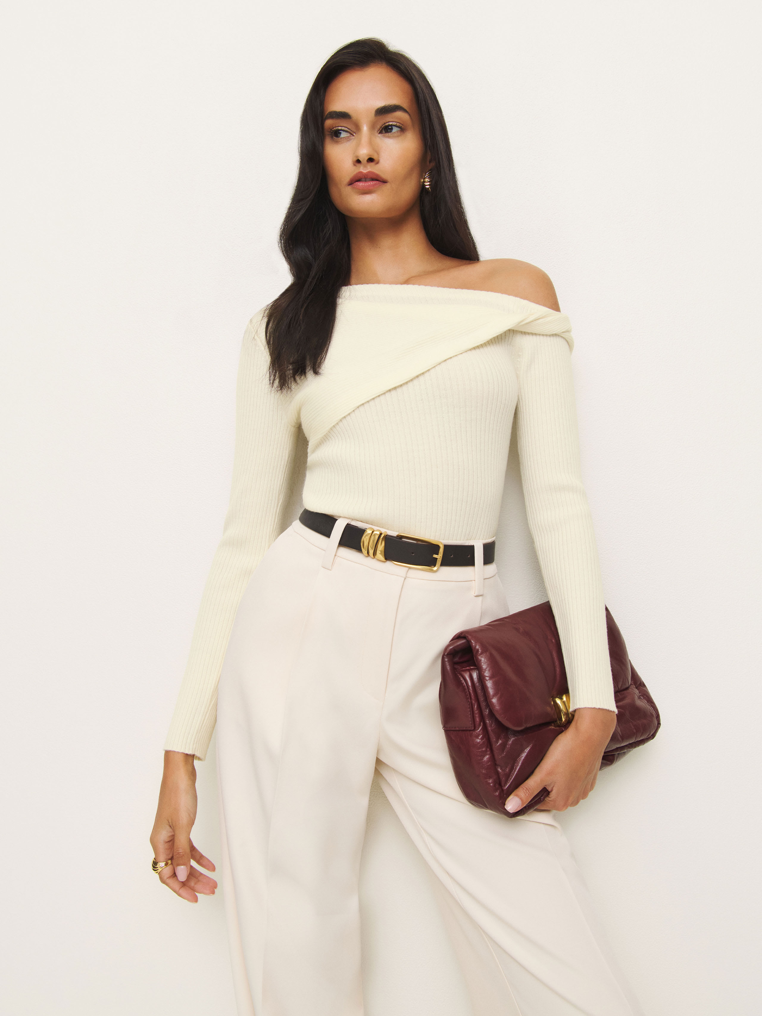 Reformation Lilou Regenerative Merino Sweater In Cream