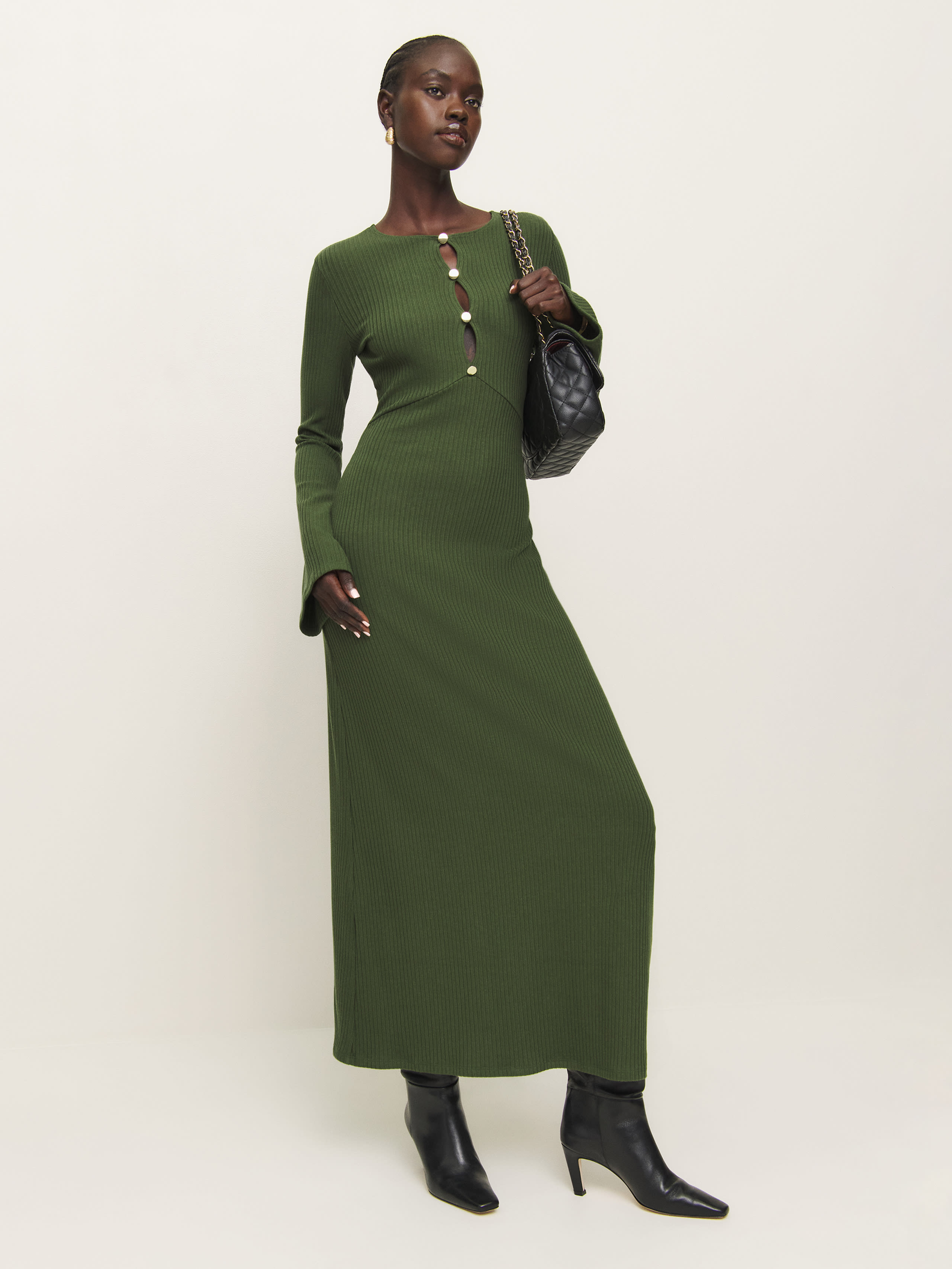 Reformation Hayden Knit Dress In Fern