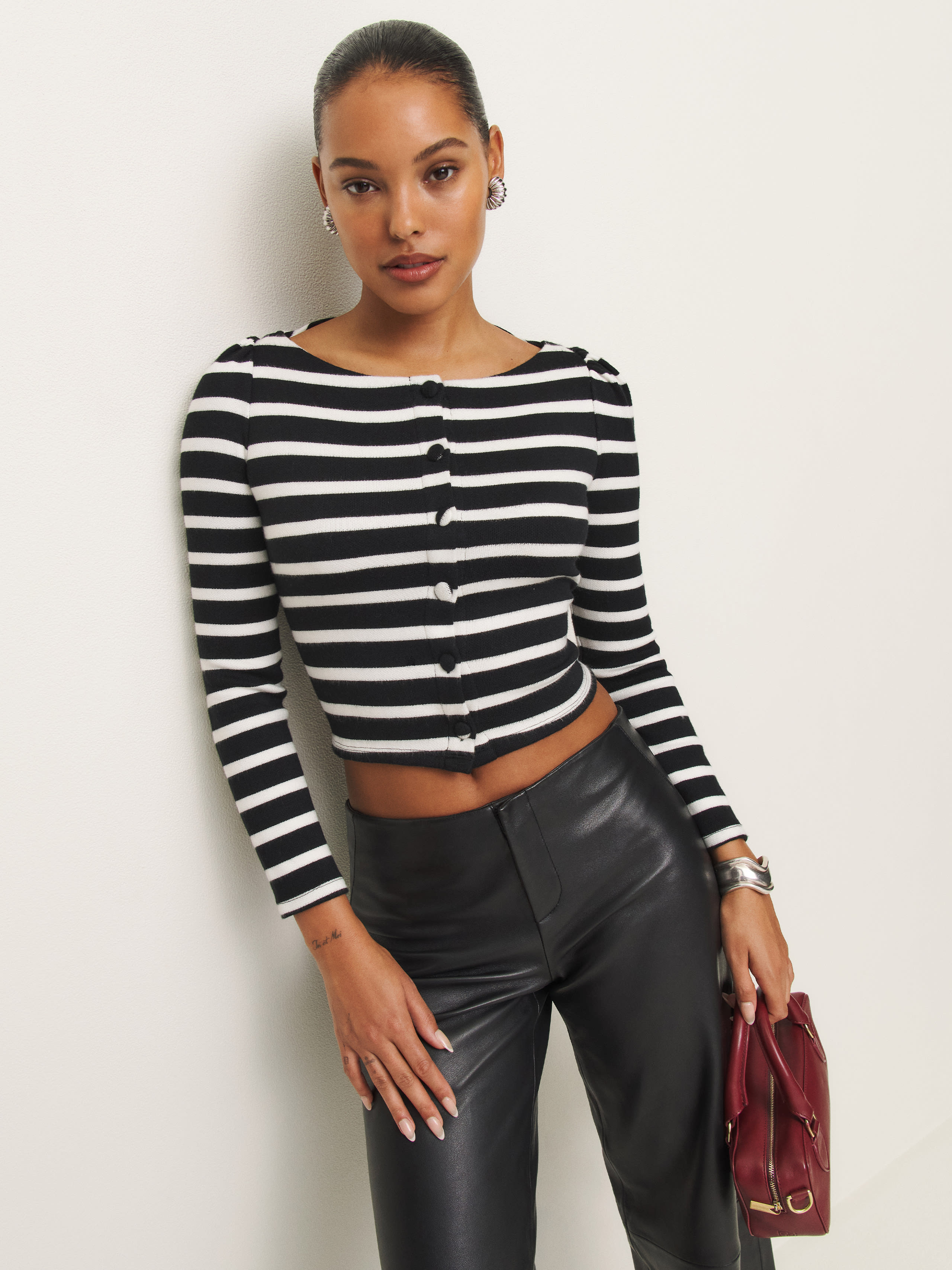 Shop Reformation Lennox Knit Top In Black And White Stripe