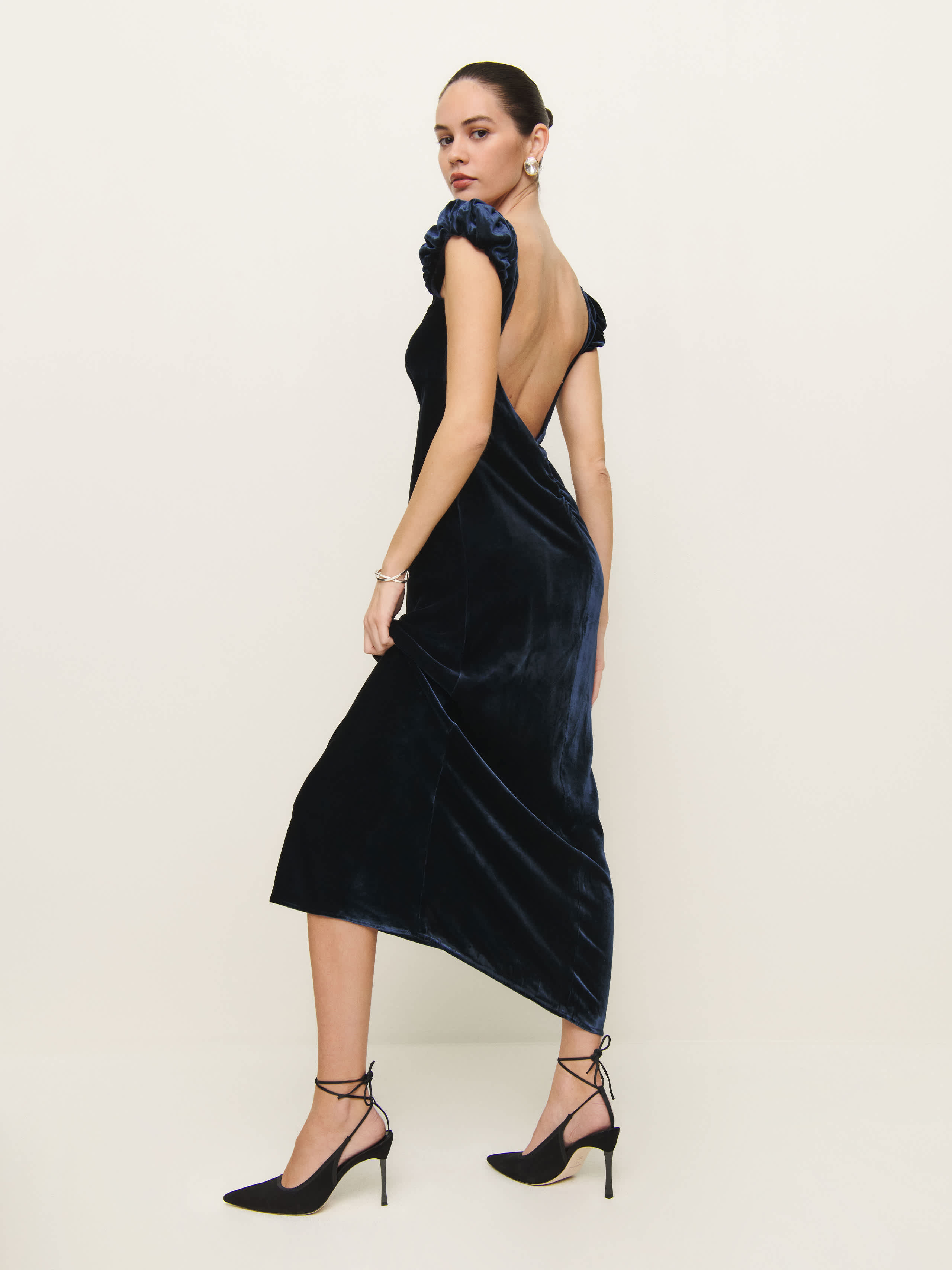 Reformation Rhia Velvet Dress In Navy