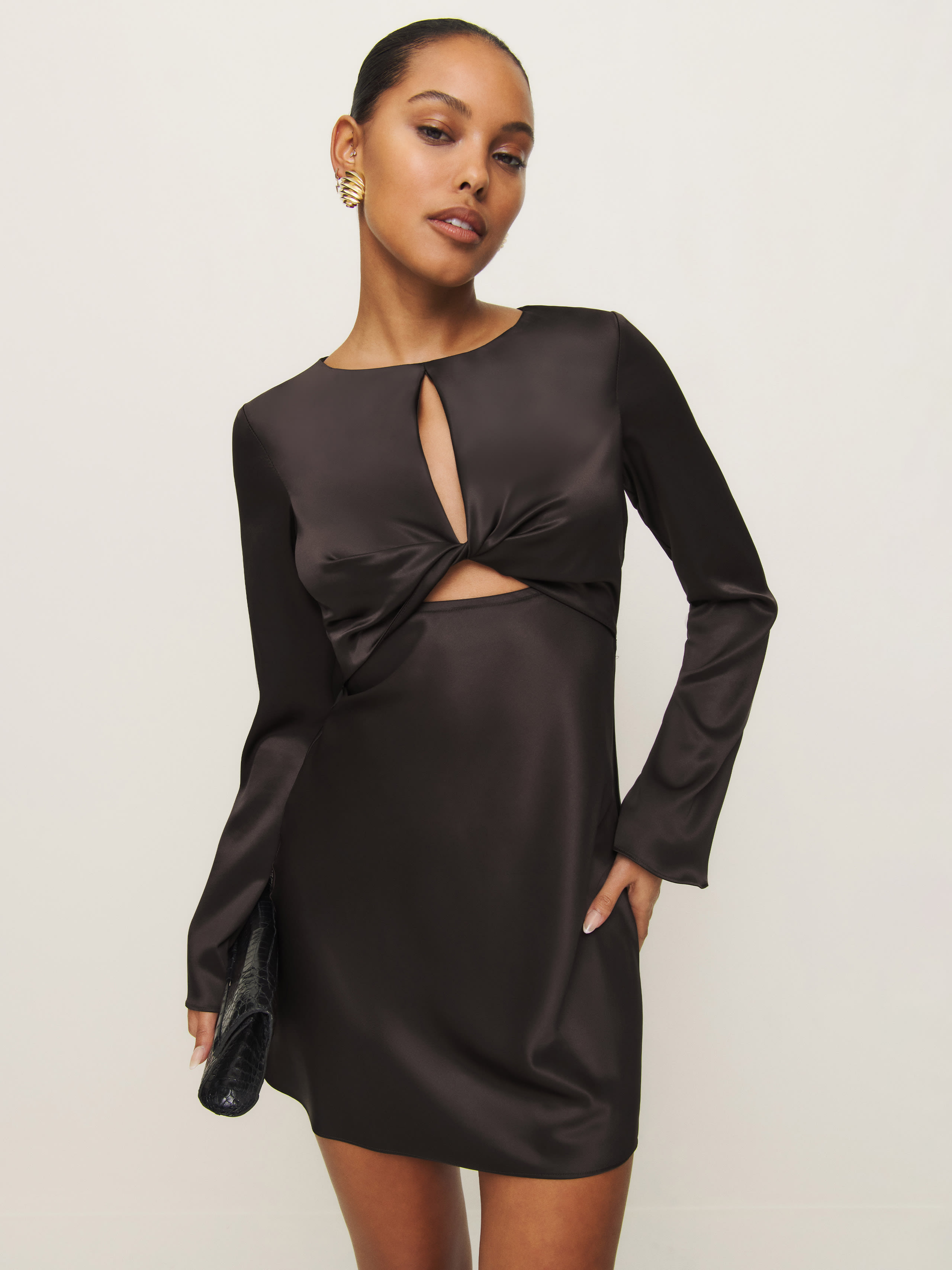 Reformation Natalina Satin Dress In Mole