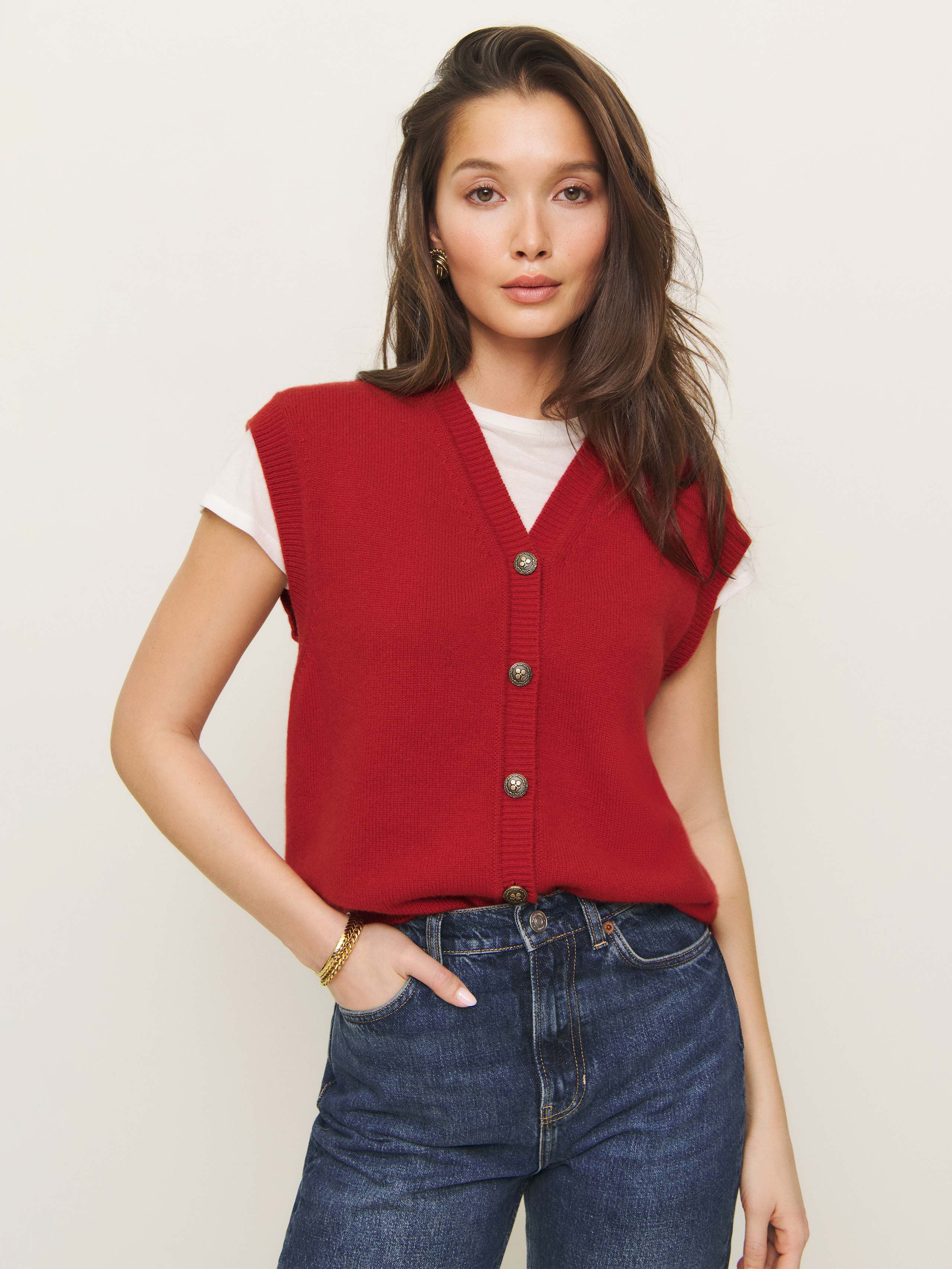 Reformation Clover Cashmere Sweater Vest In Sundried Tomato