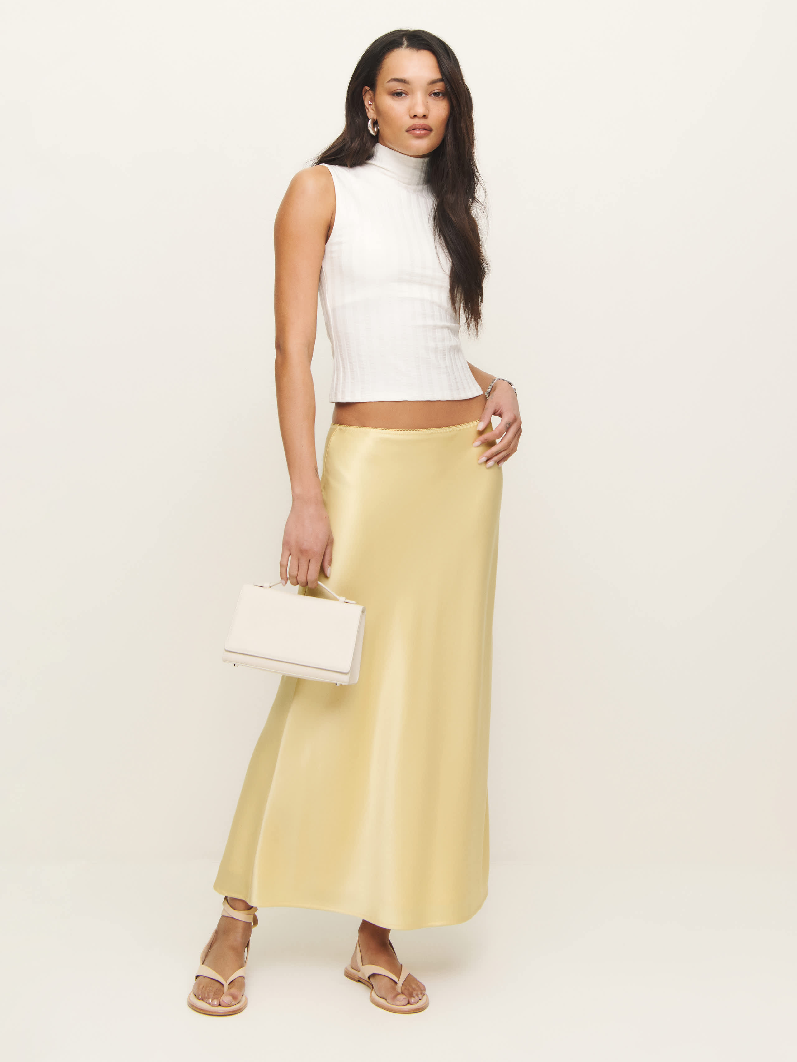 Reformation Petites Layla Satin Skirt In Blonde