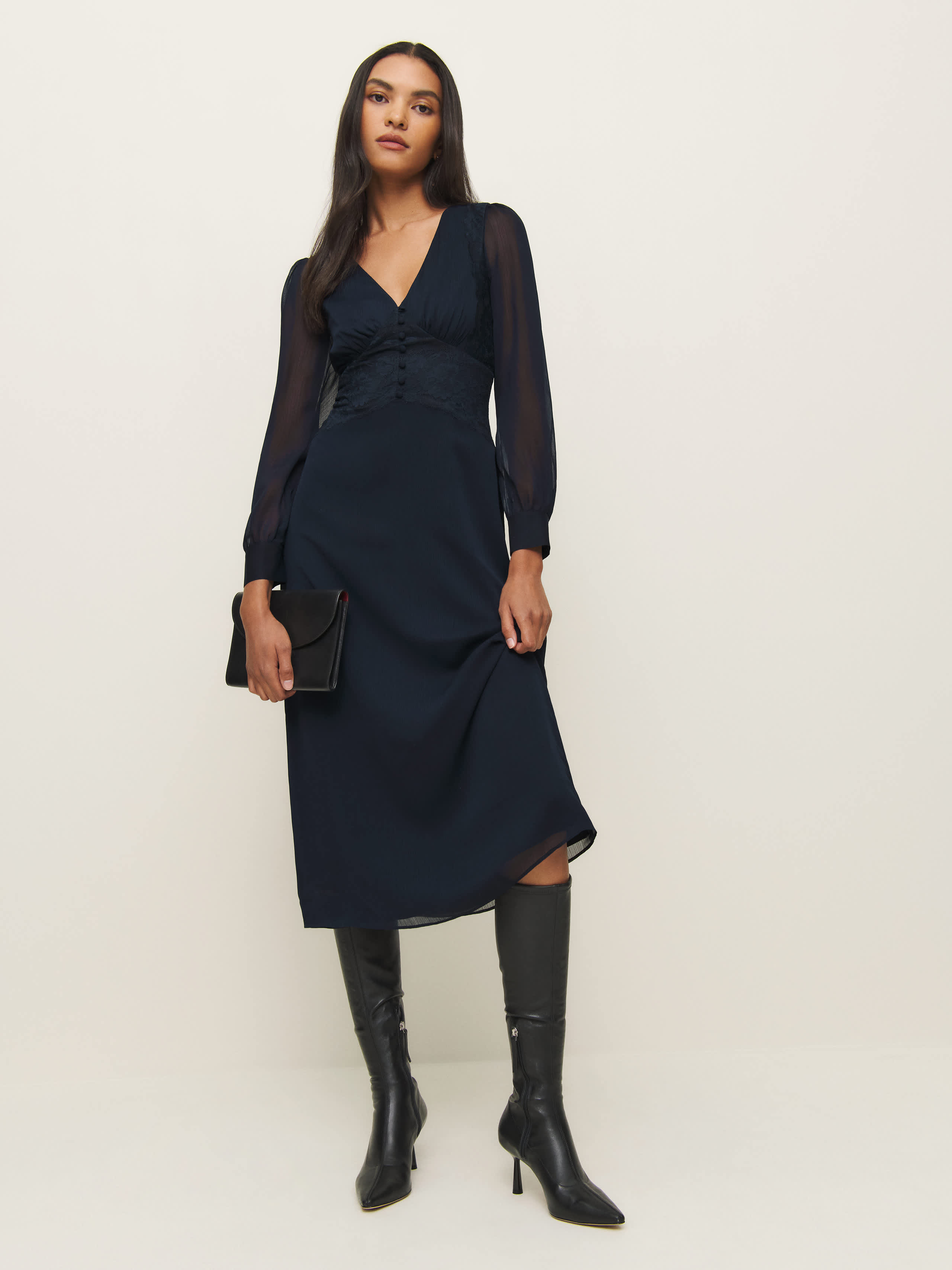 Reformation Morganna Dress In Navy