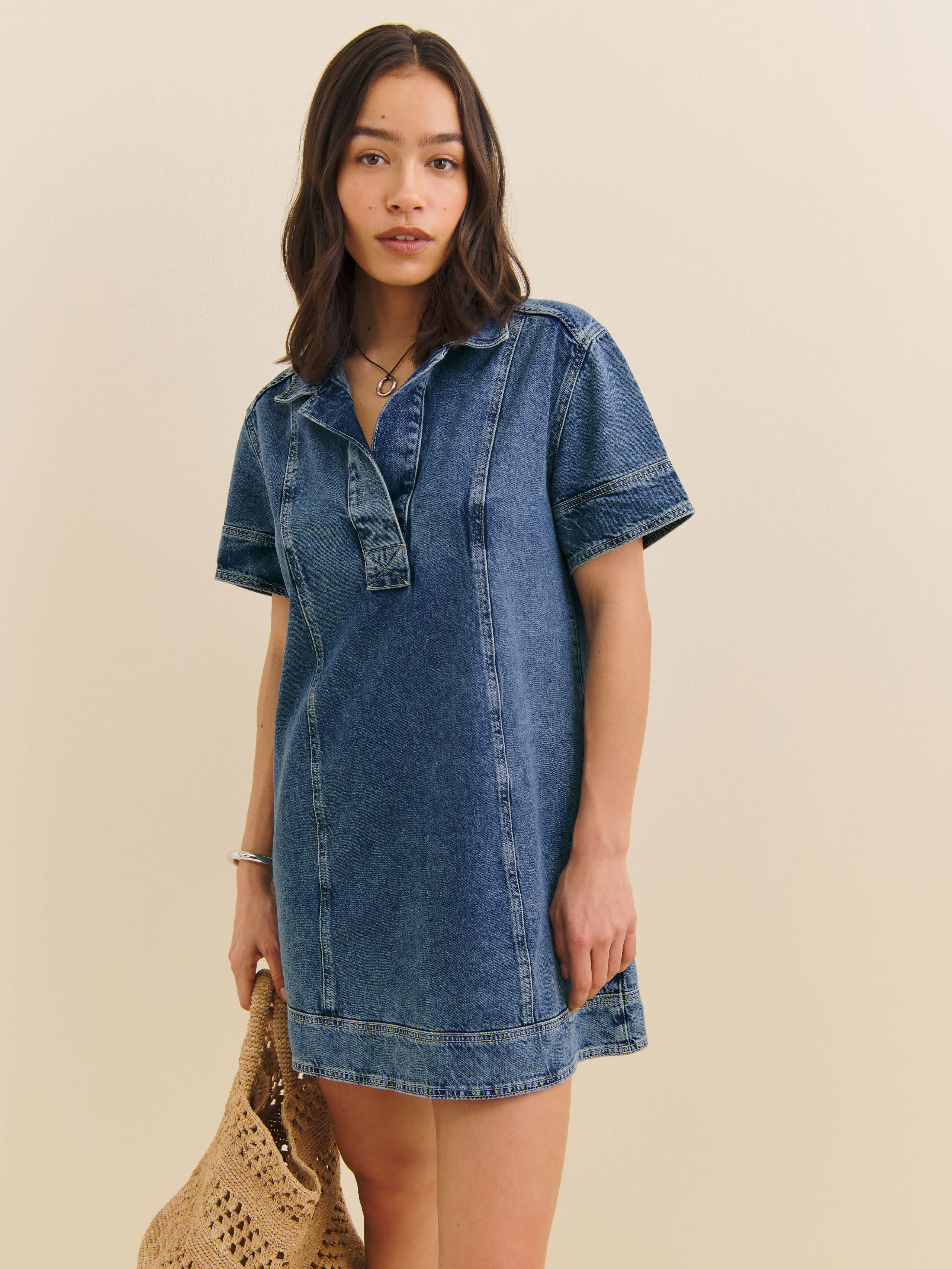 REFORMATION CLARK DENIM MINI DRESS BLUE XS
