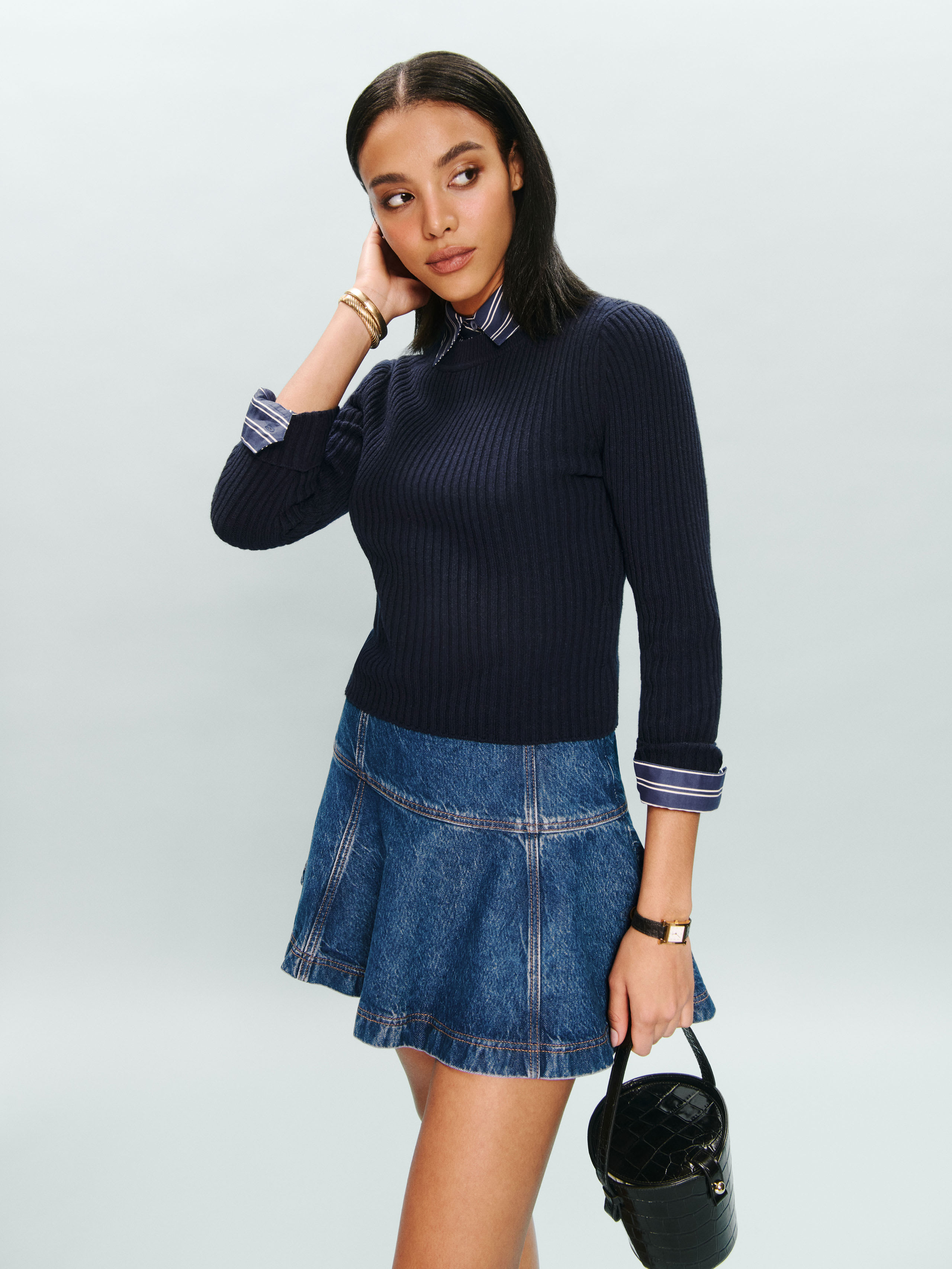 Reformation Bentley Denim Mini Skirt In Cleary