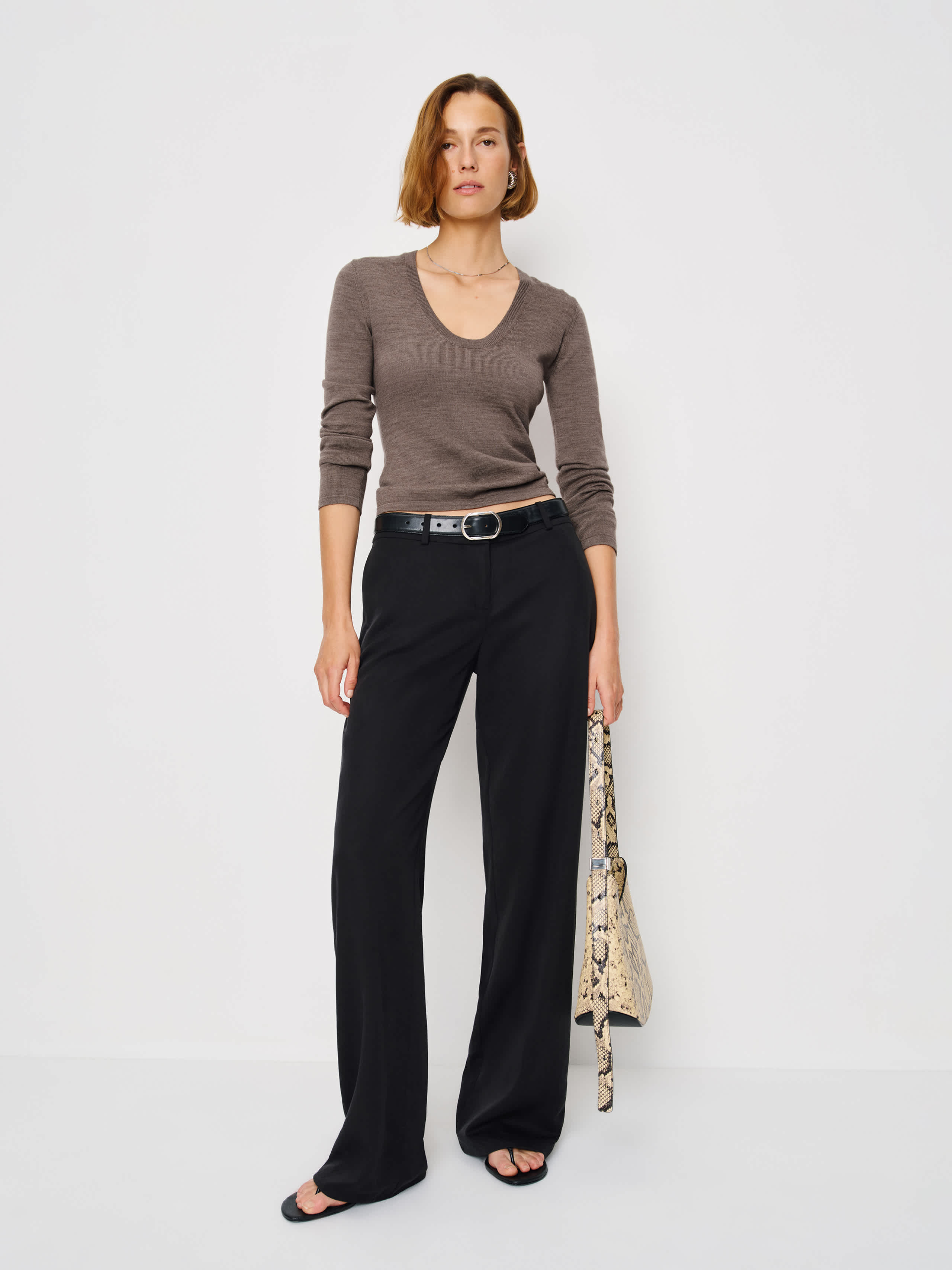 Reformation Benji Regenerative Merino Scoop Neck In Cocoa