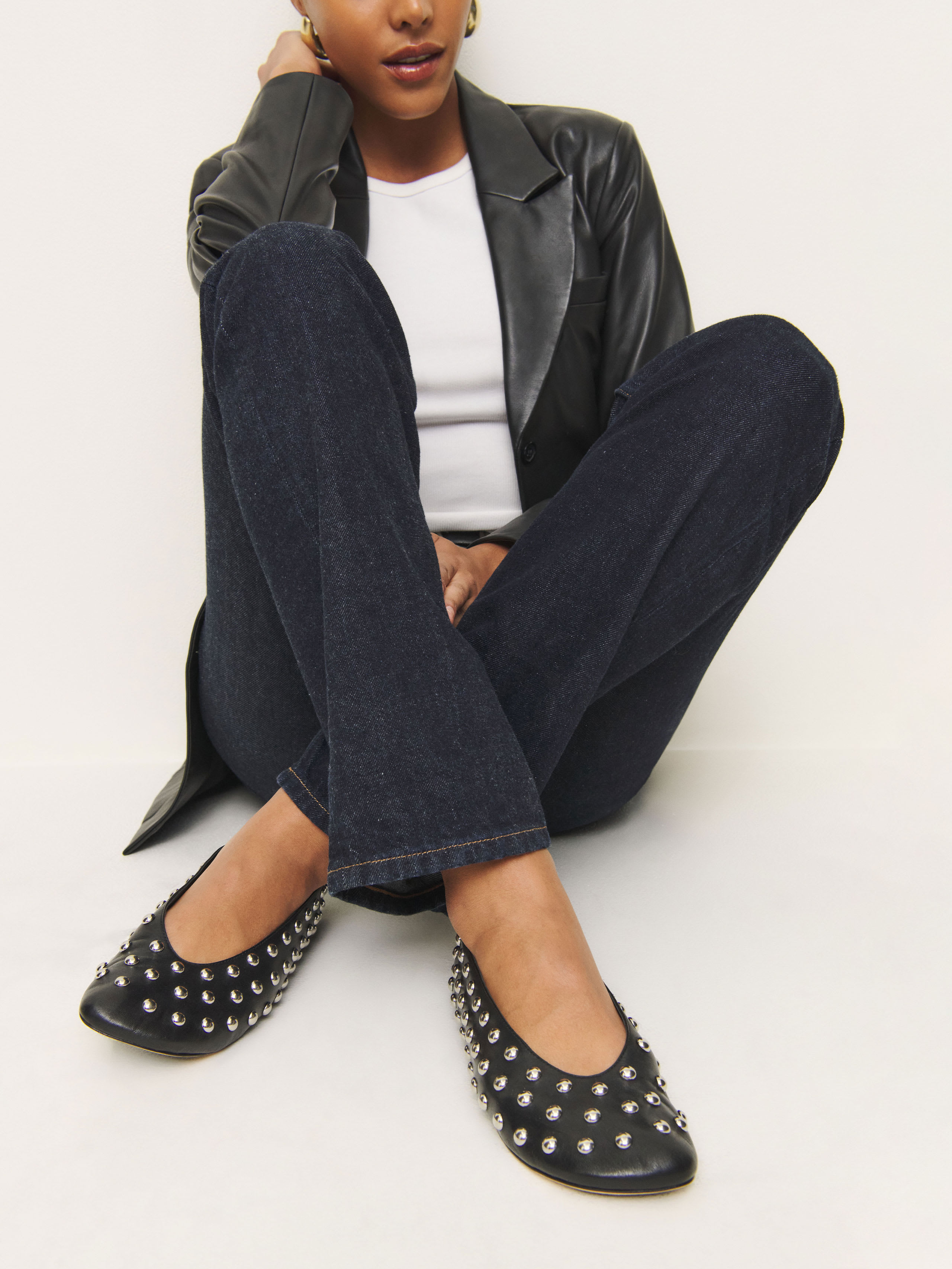 Reformation Brenna Ballet Flat In Black W Studs