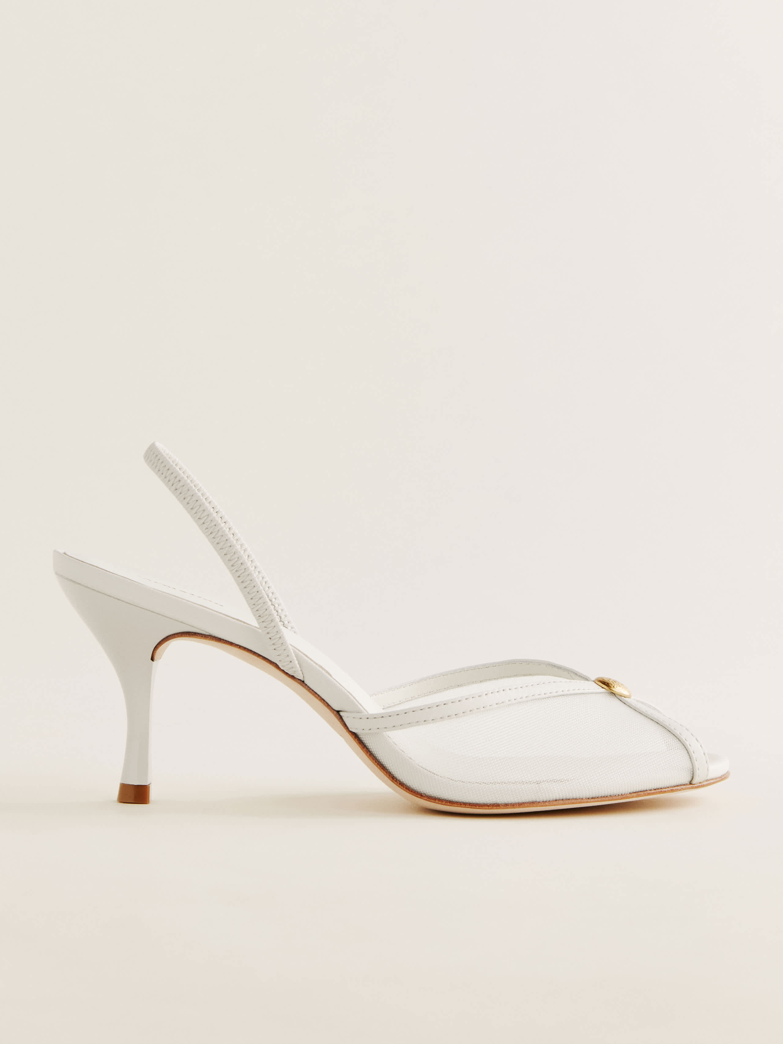 Reformation Paula Heeled Sandal In White Mesh