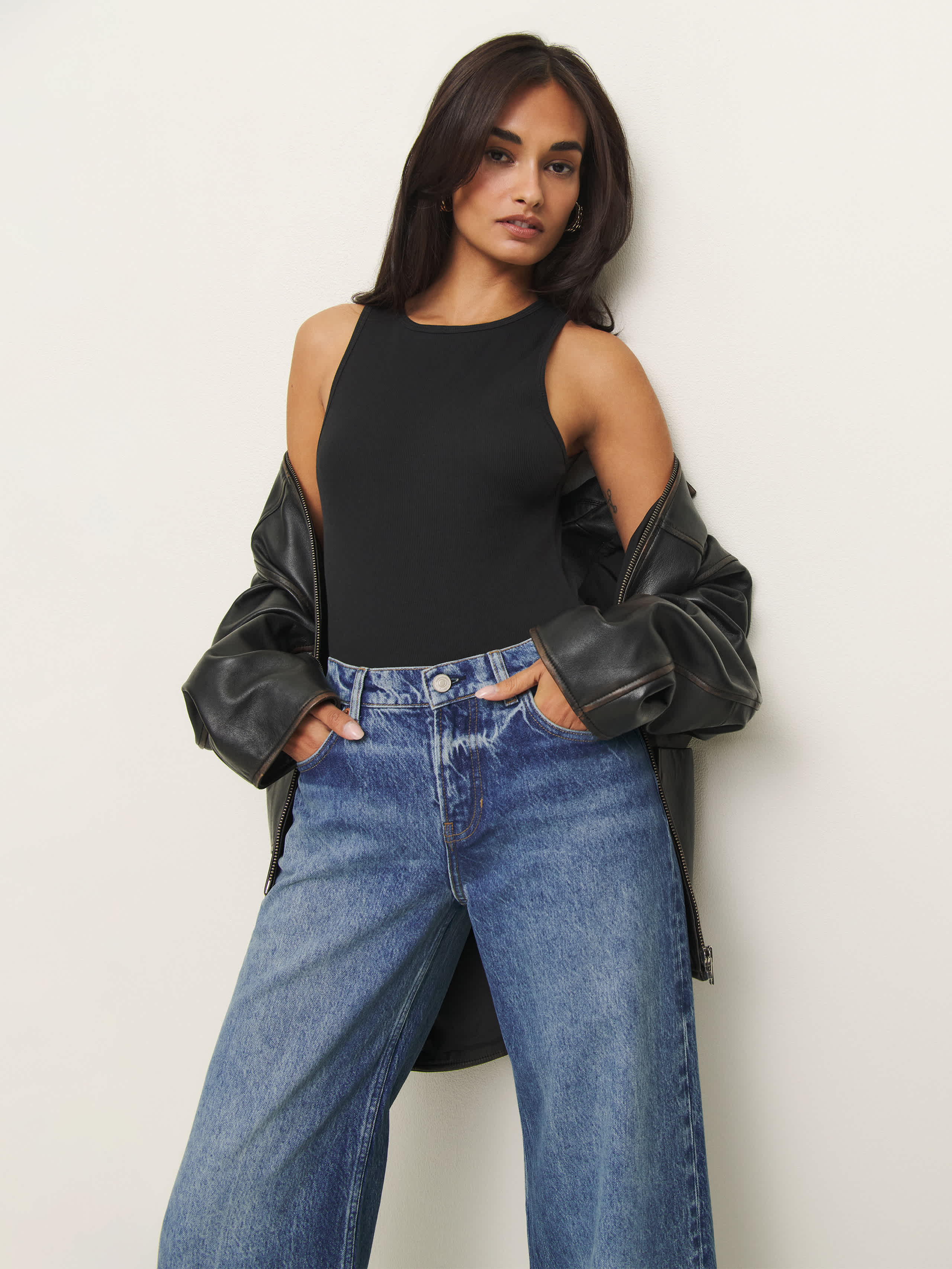 Shop Reformation Leni Knit Bodysuit In Black