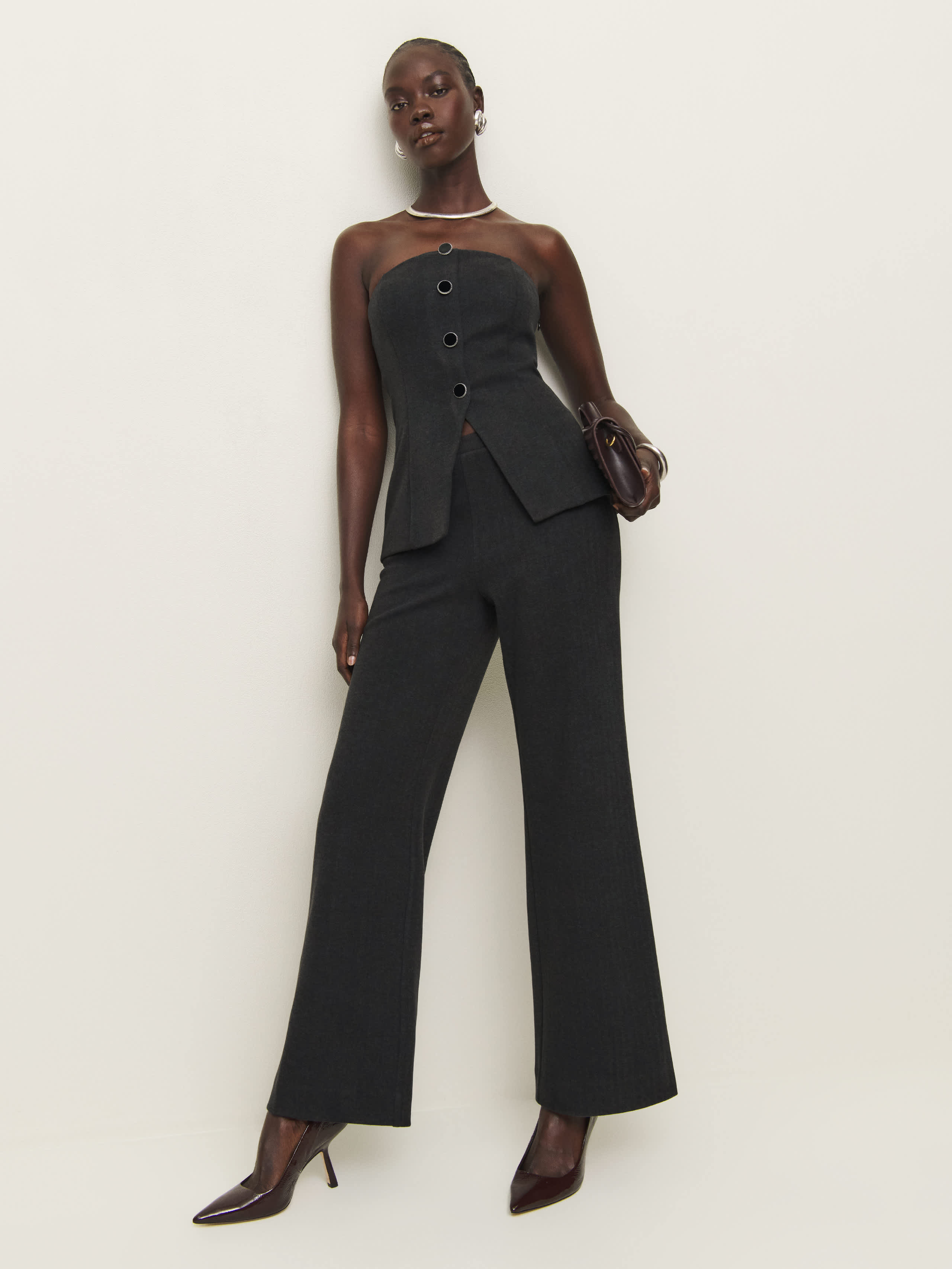 Reformation Pears Knit Two Piece In Charcoal