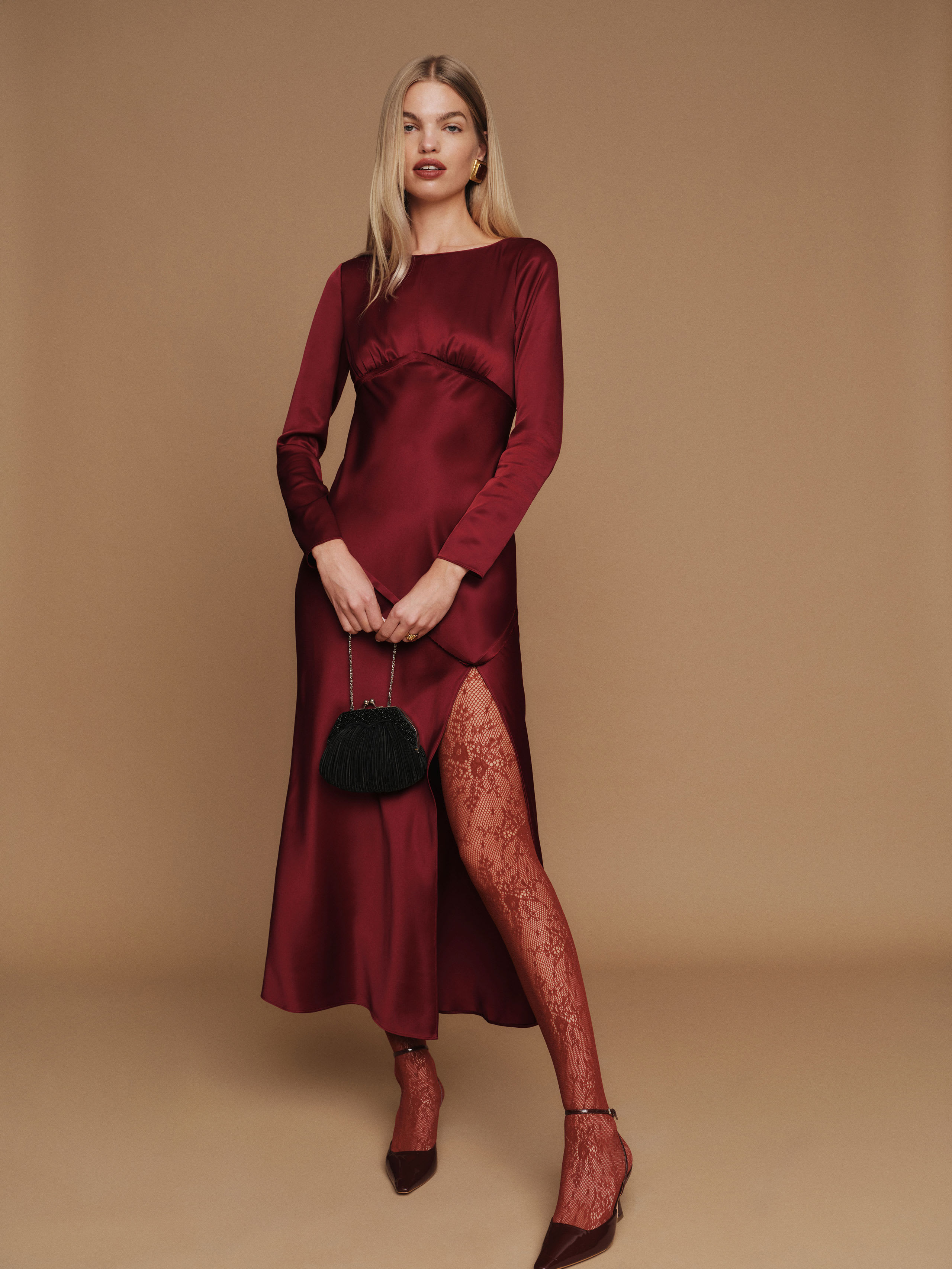 Reformation Naila Satin Dress In Chianti