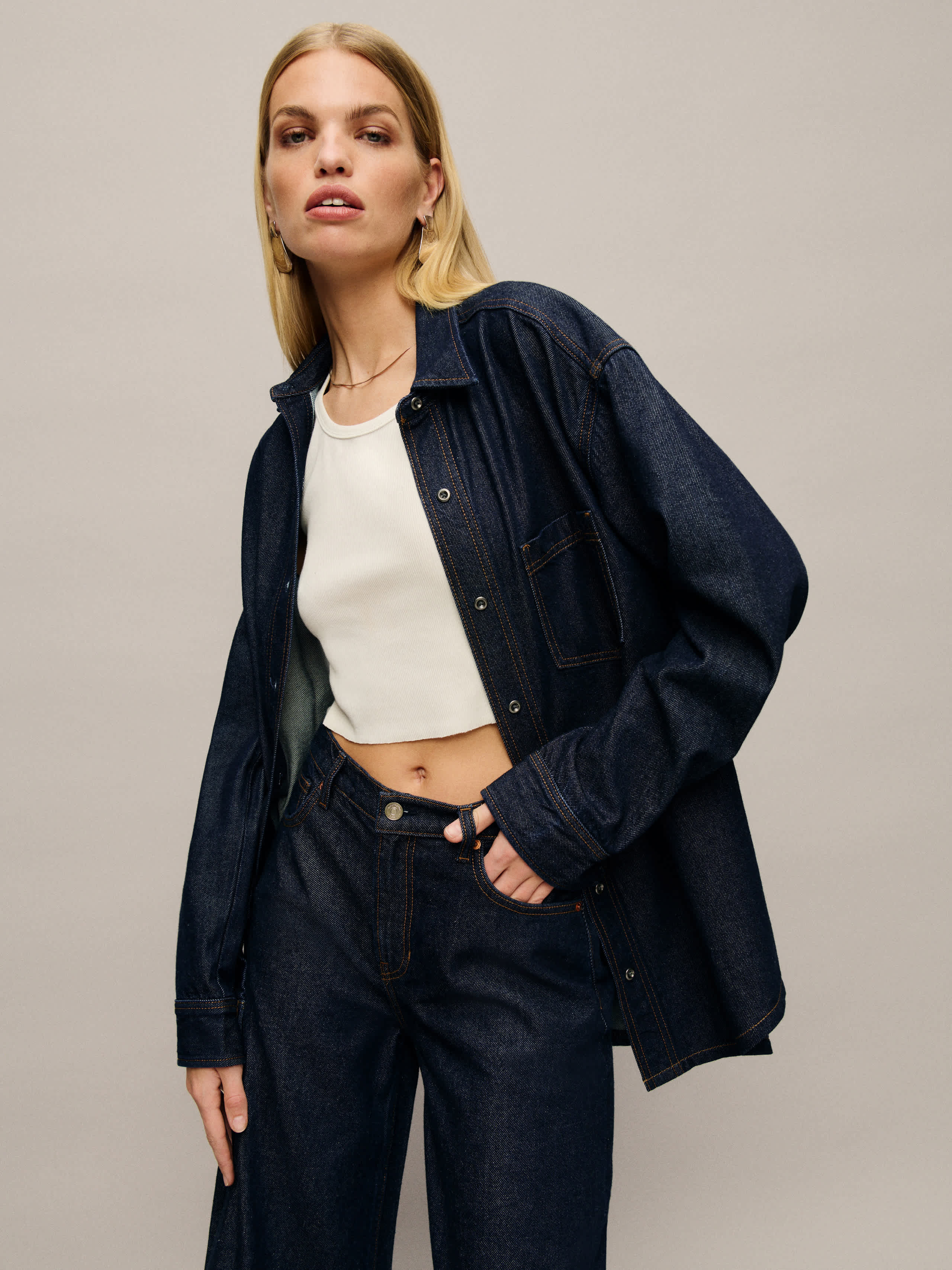 Reformation Gracie Lived-in Denim Shirt In Quarry