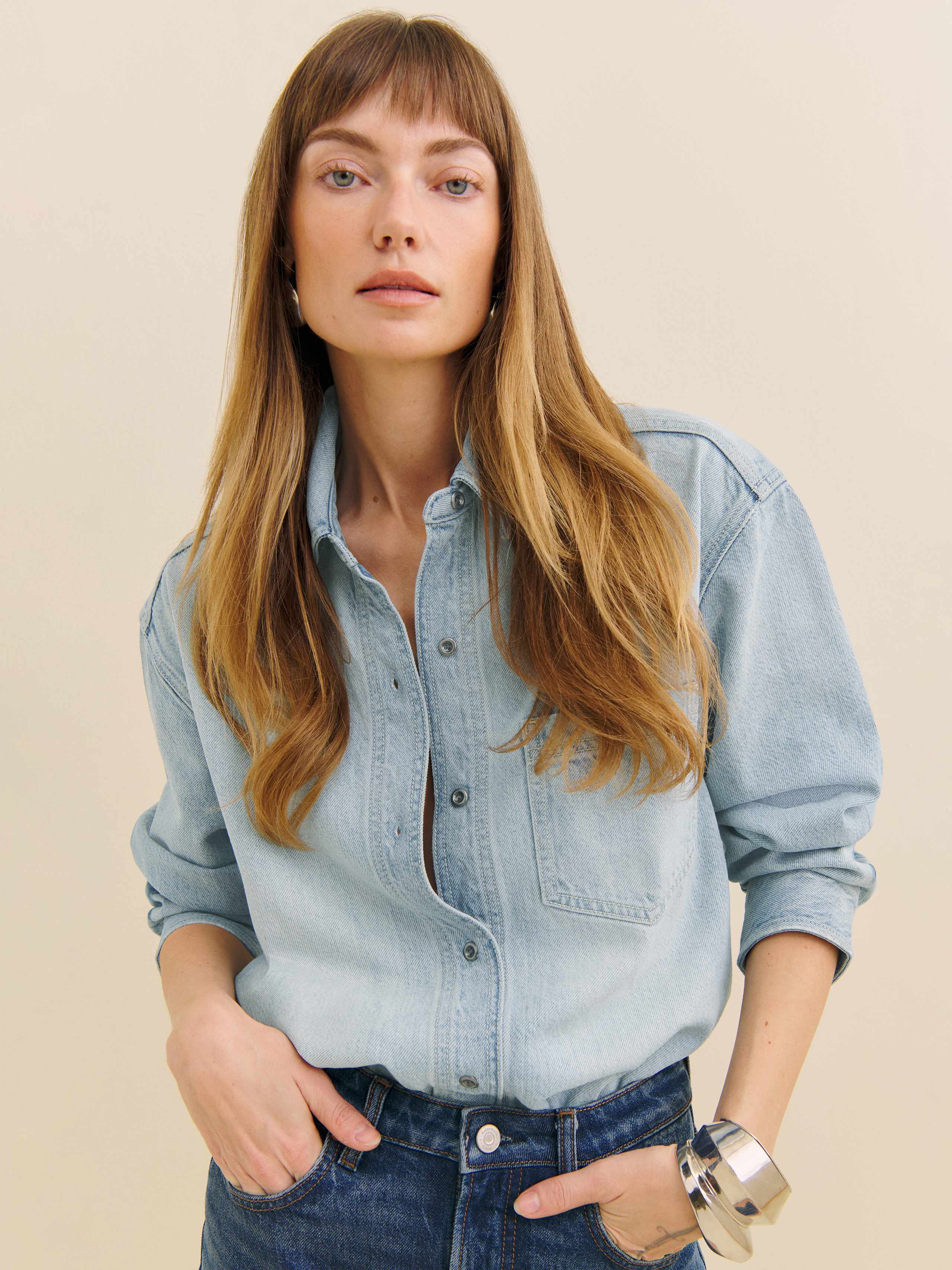 REFORMATION GRACIE LIVED-IN DENIM SHIRT 