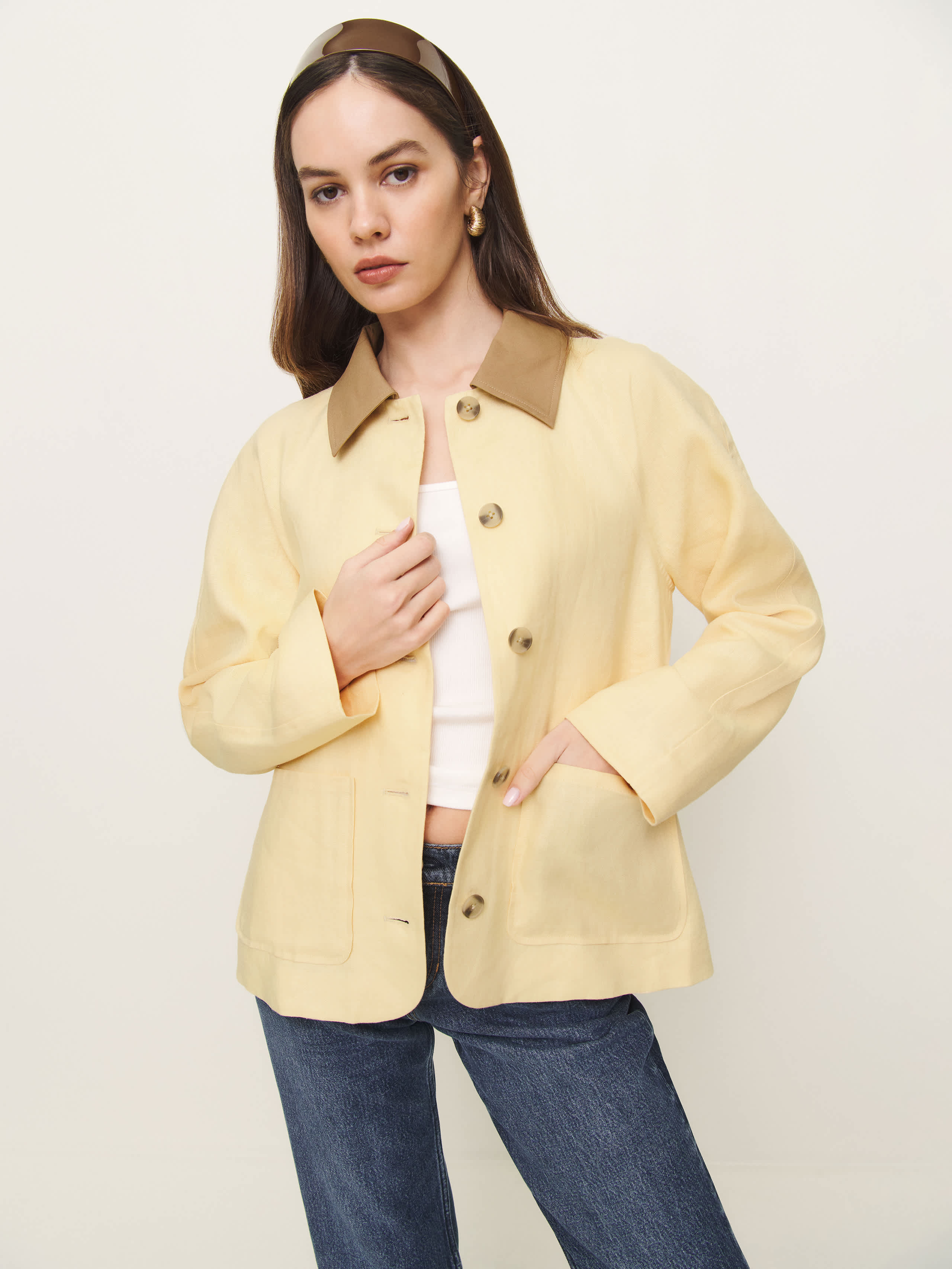 Reformation Lila Linen Jacket In Parmesan