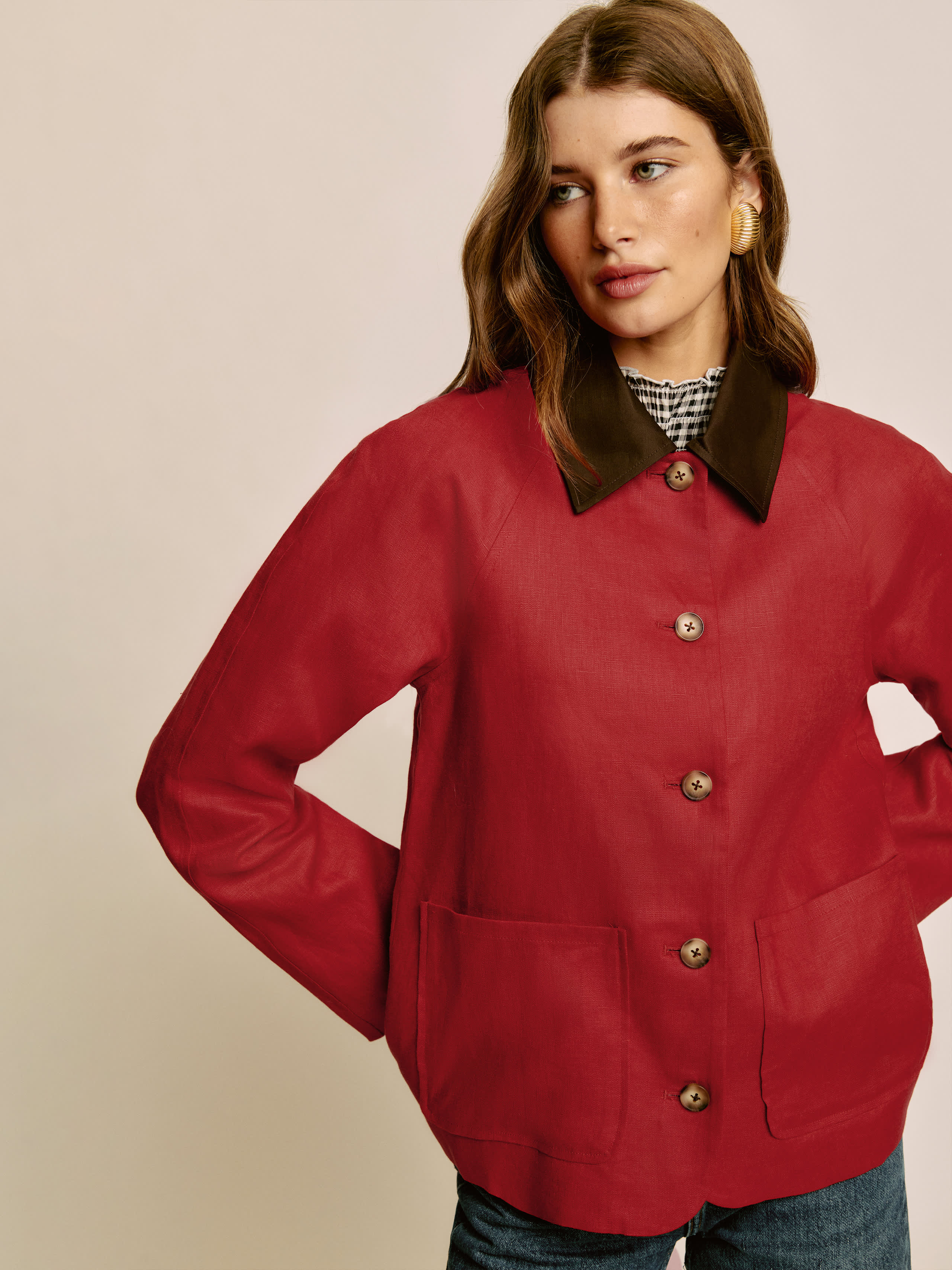 Reformation Lila Linen Jacket In Sundried Tomato