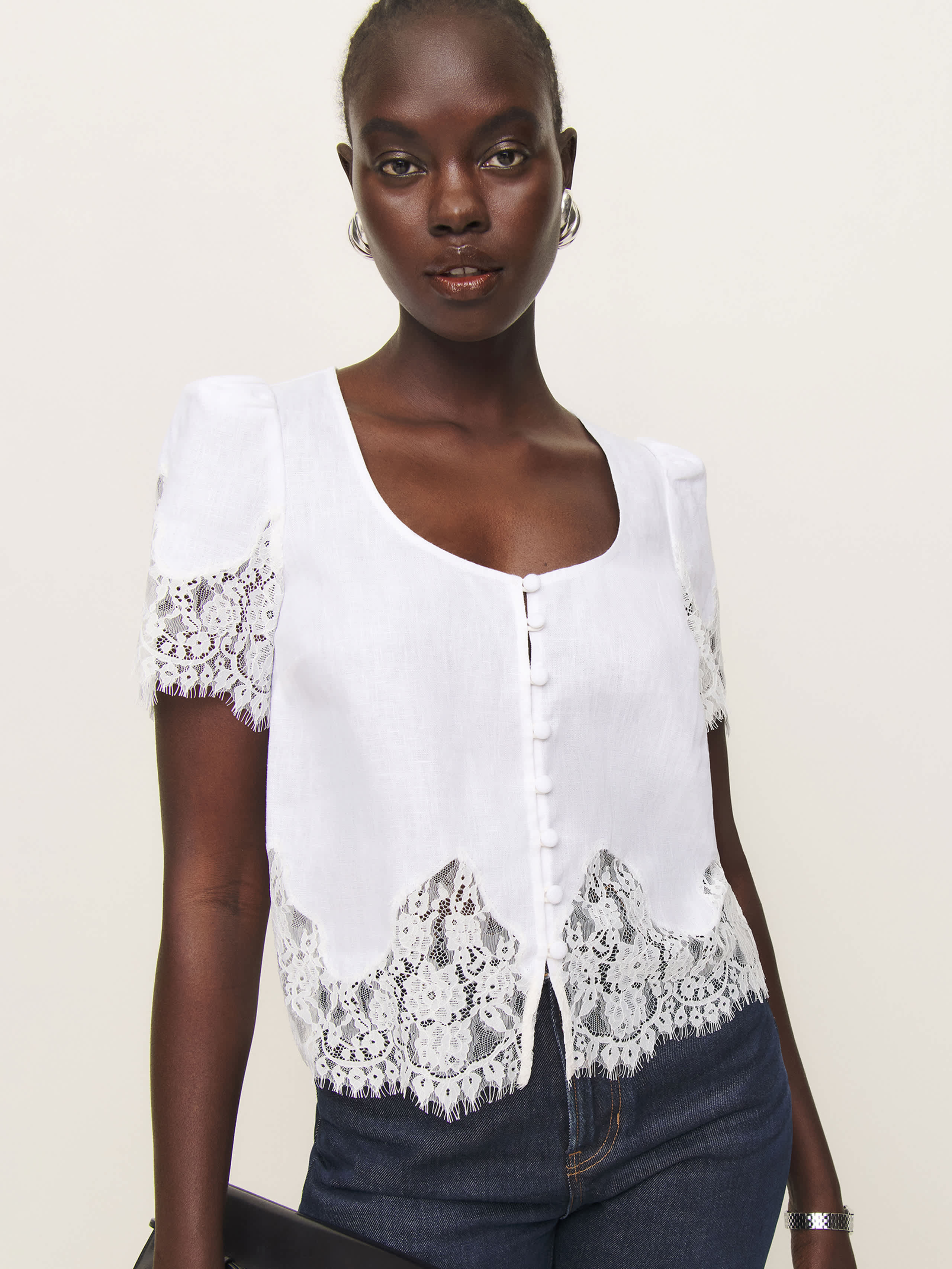 Reformation Josie Linen Top In White
