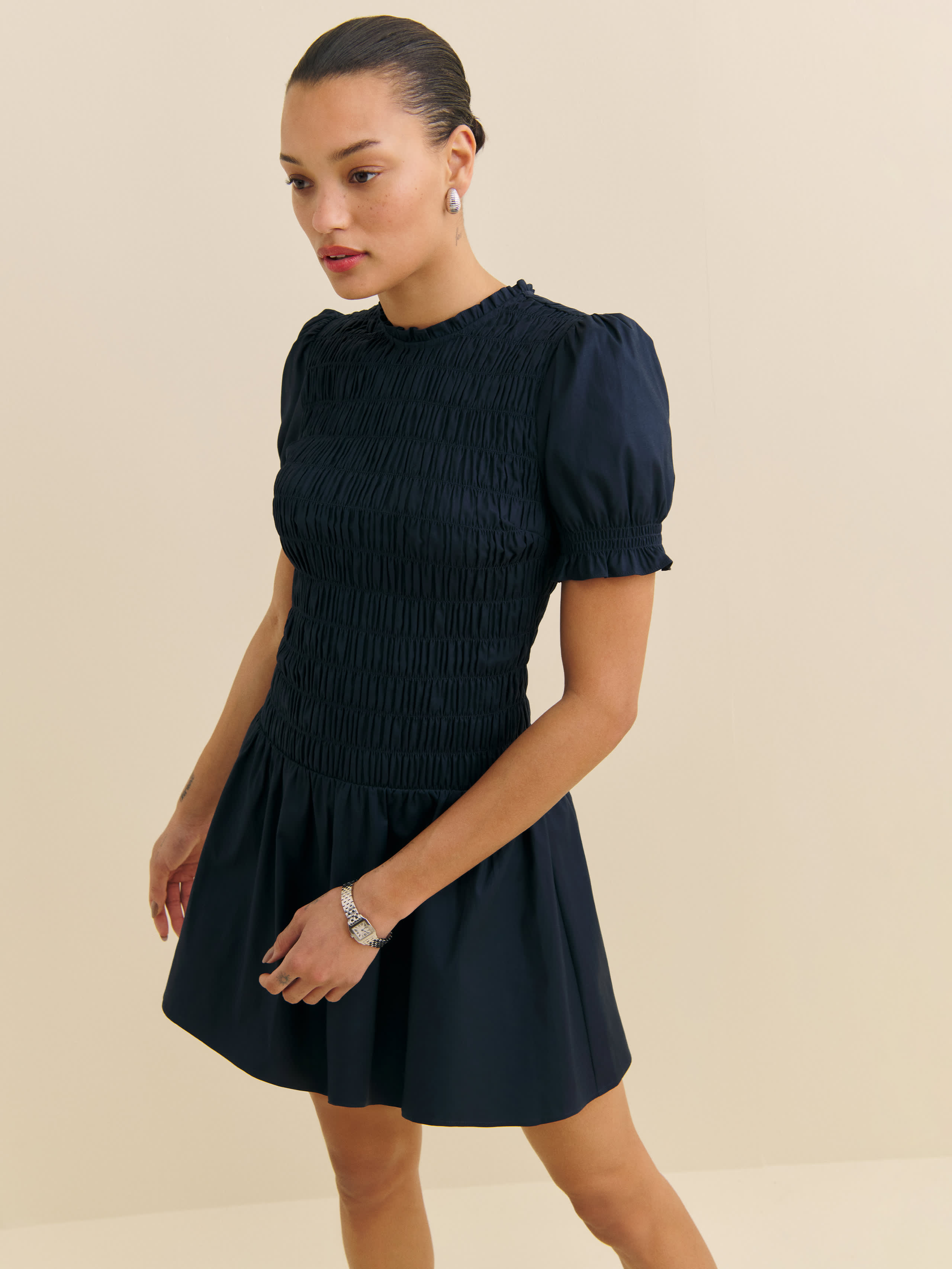 Reformation Leannah Dress In Navy