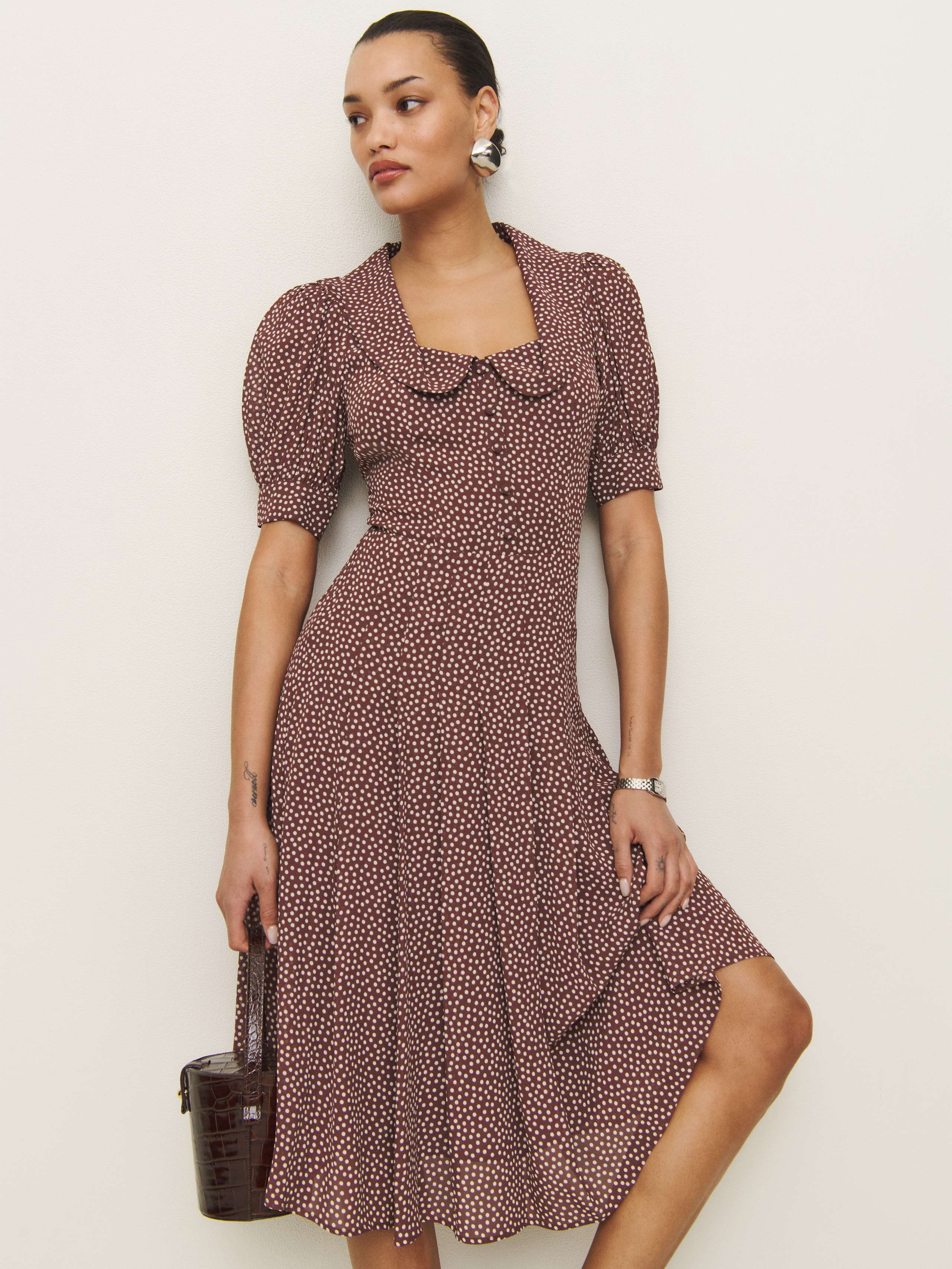 REFORMATION KYRIA DRESS BROWN 12