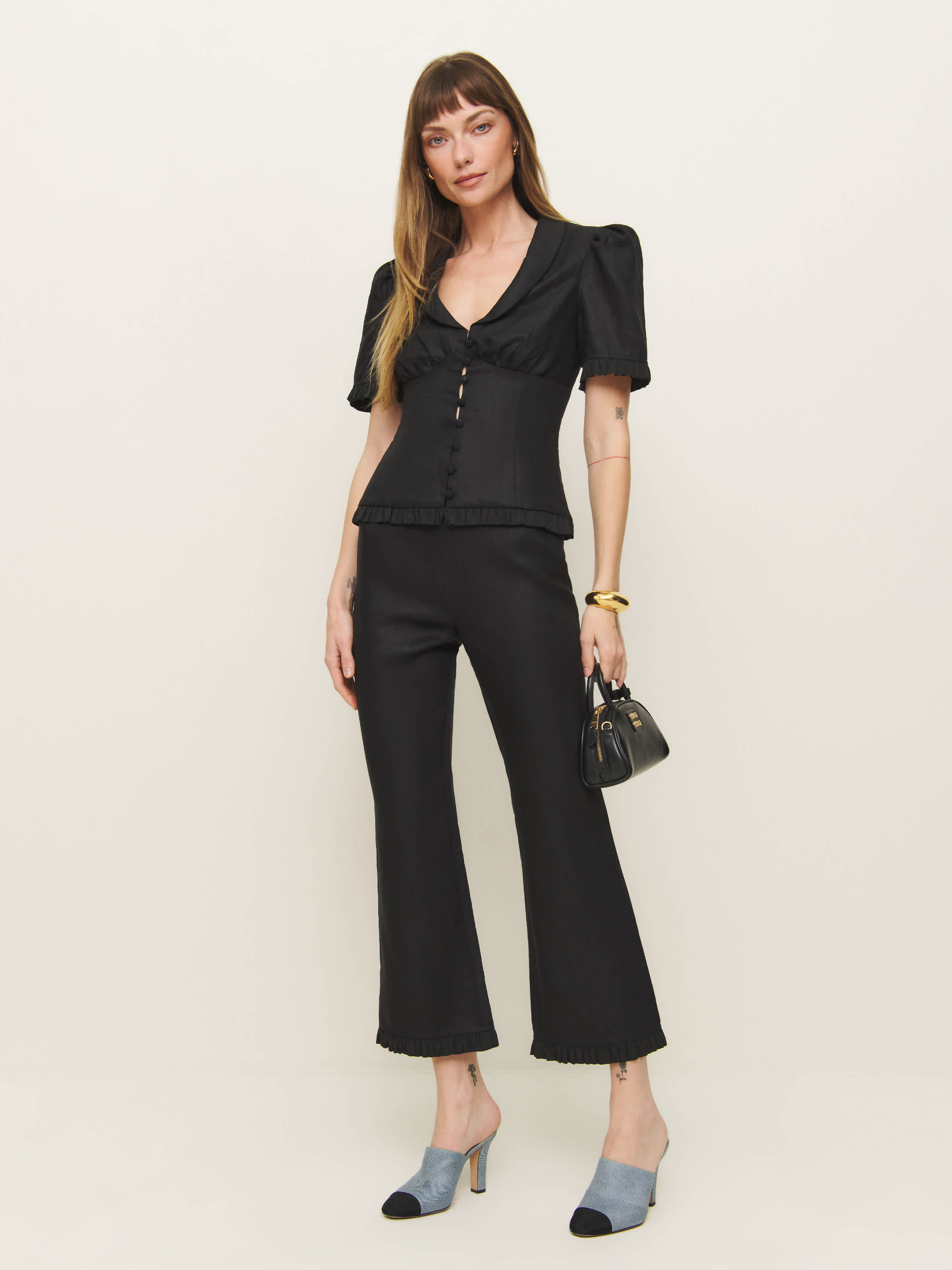 Reformation Lilibet Linen Two Piece In Black