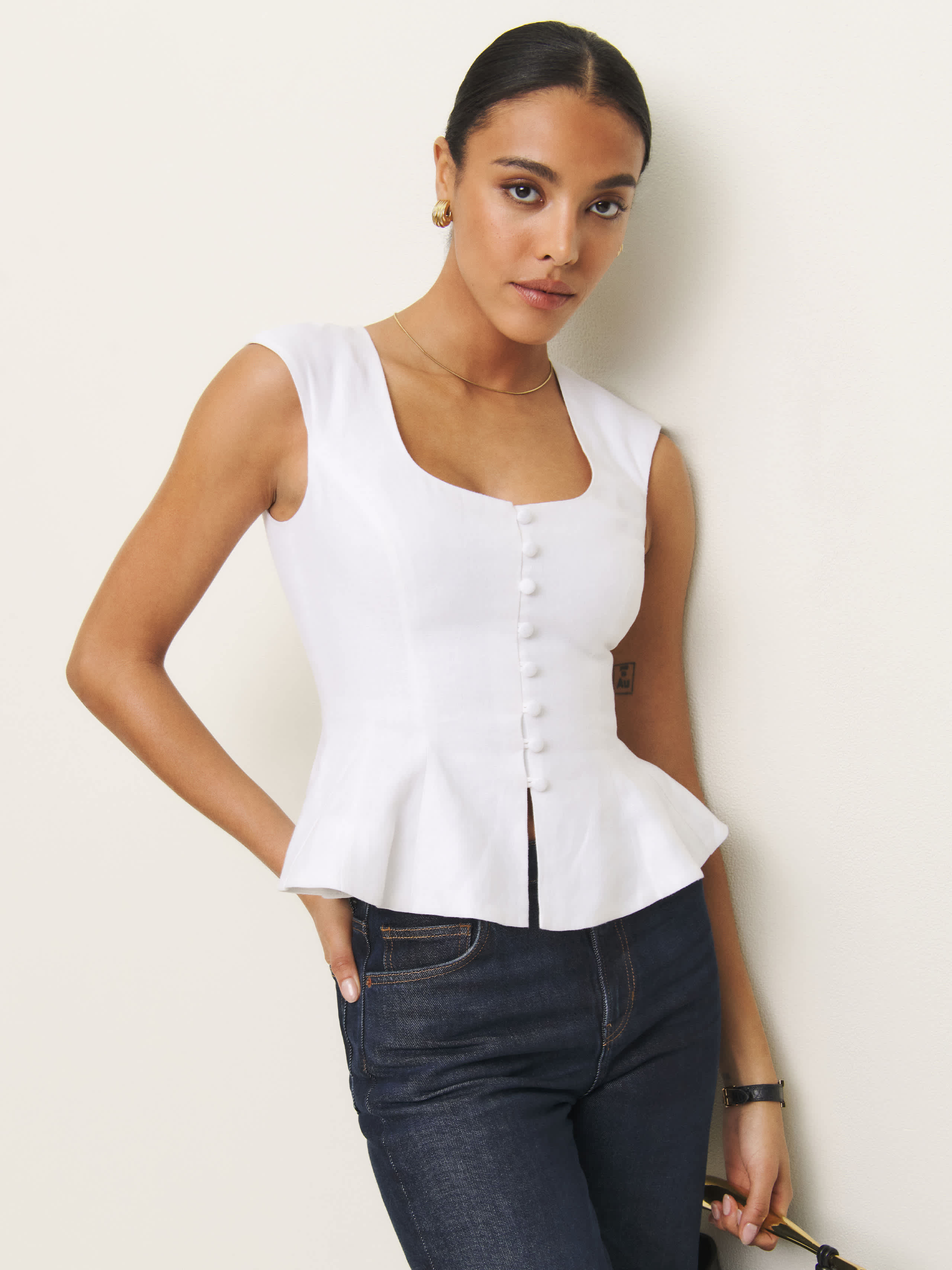 Reformation Paolina Linen Peplum Top In White