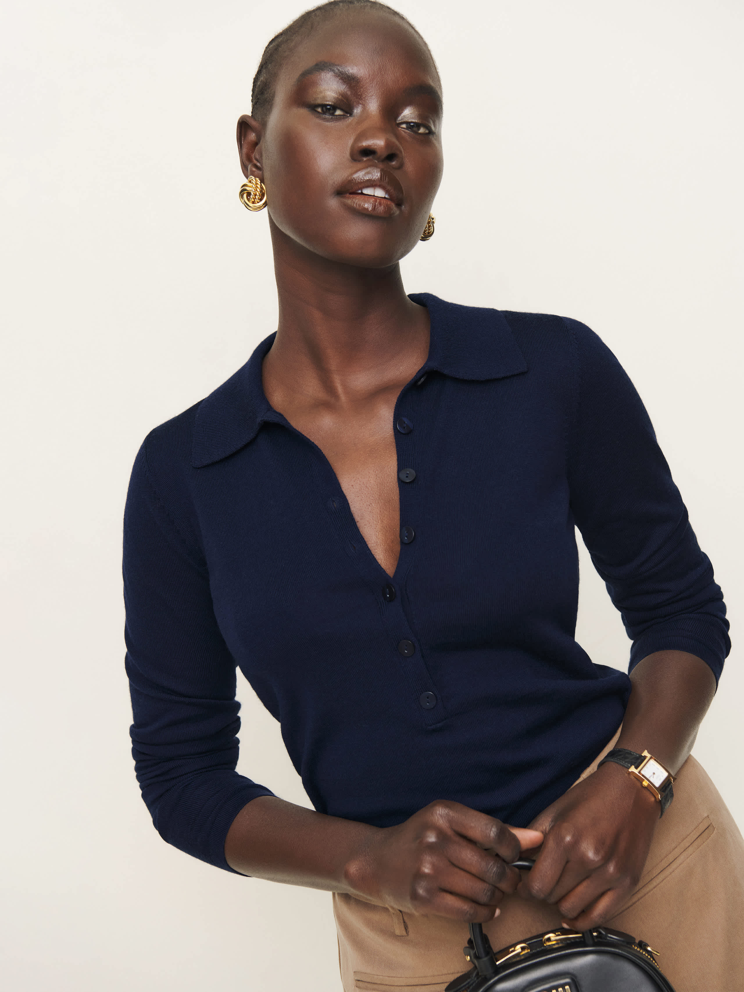 Reformation Sav Regenerative Merino Polo In Navy
