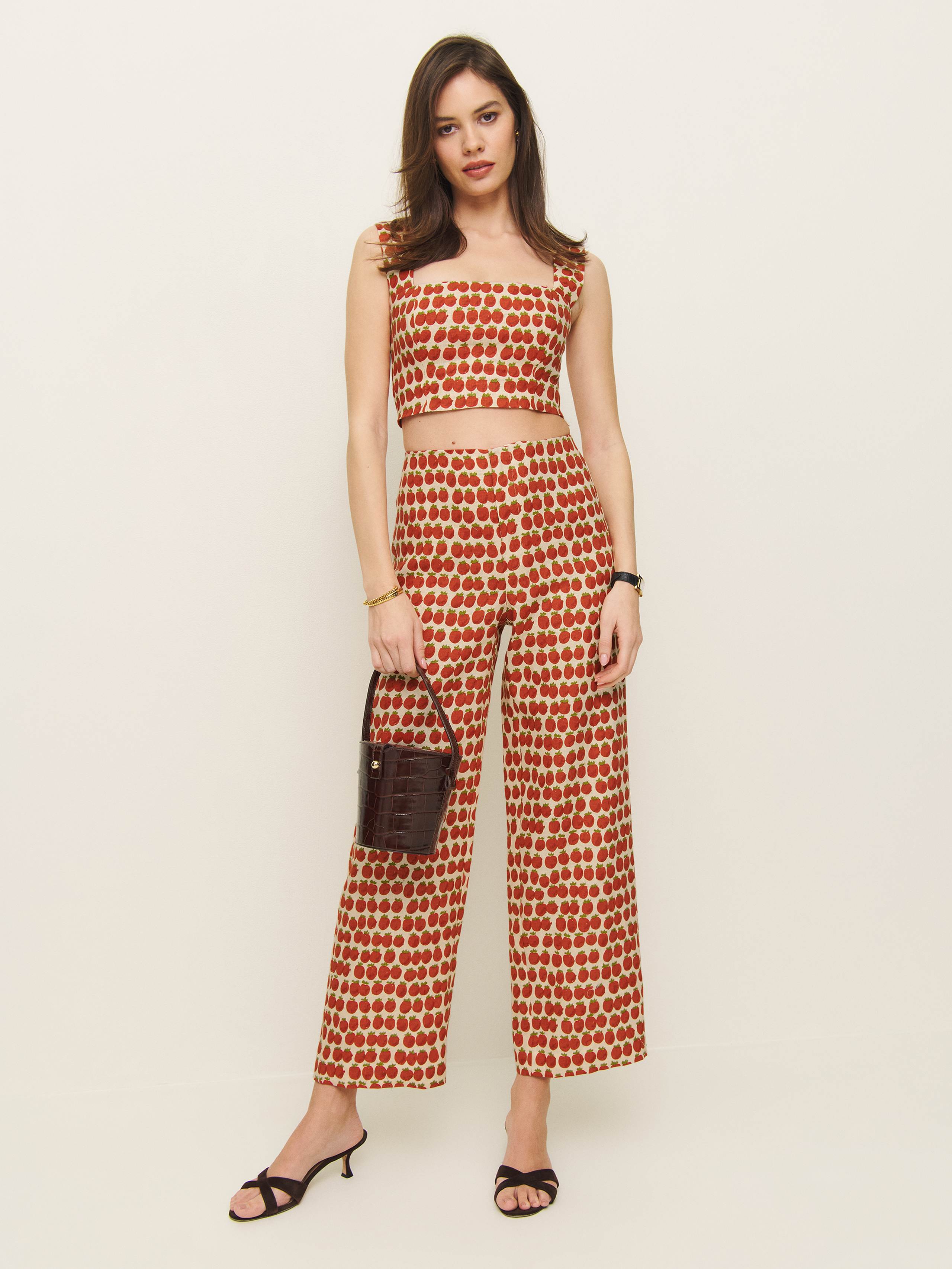 Reformation Joni Linen Cropped Pant In Fresh Tomato