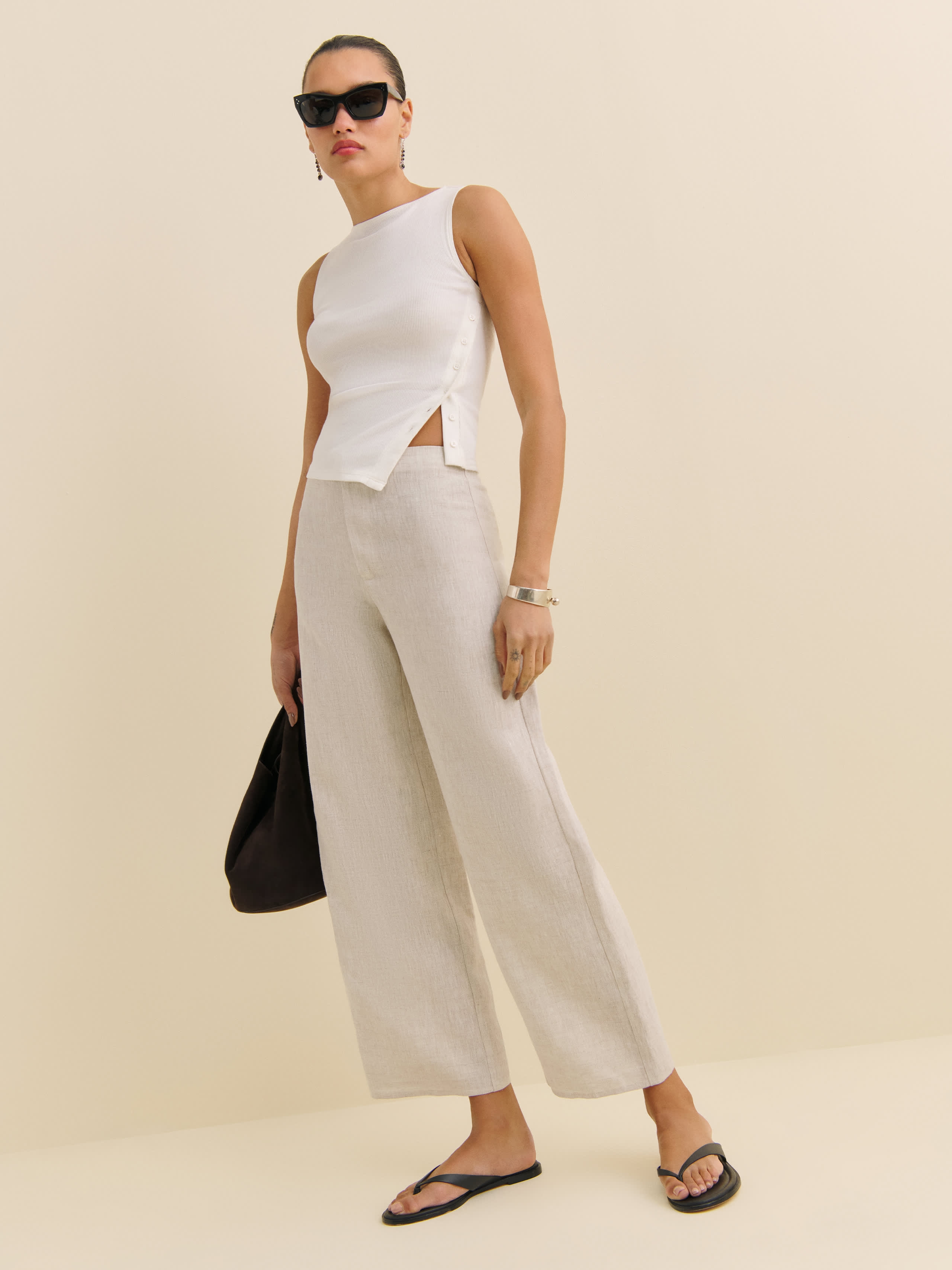 Reformation Joni Linen High Rise Cropped Pant In Oatmeal
