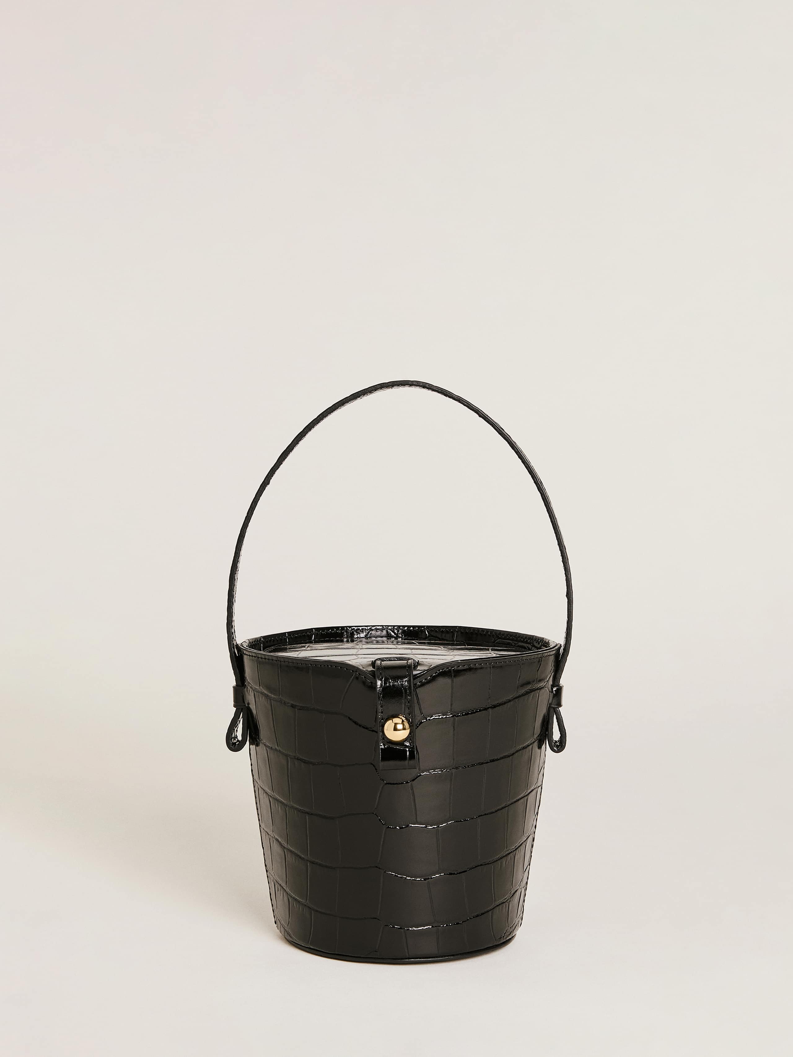 Reformation Irina Bucket Bag In Black Croc Emboss