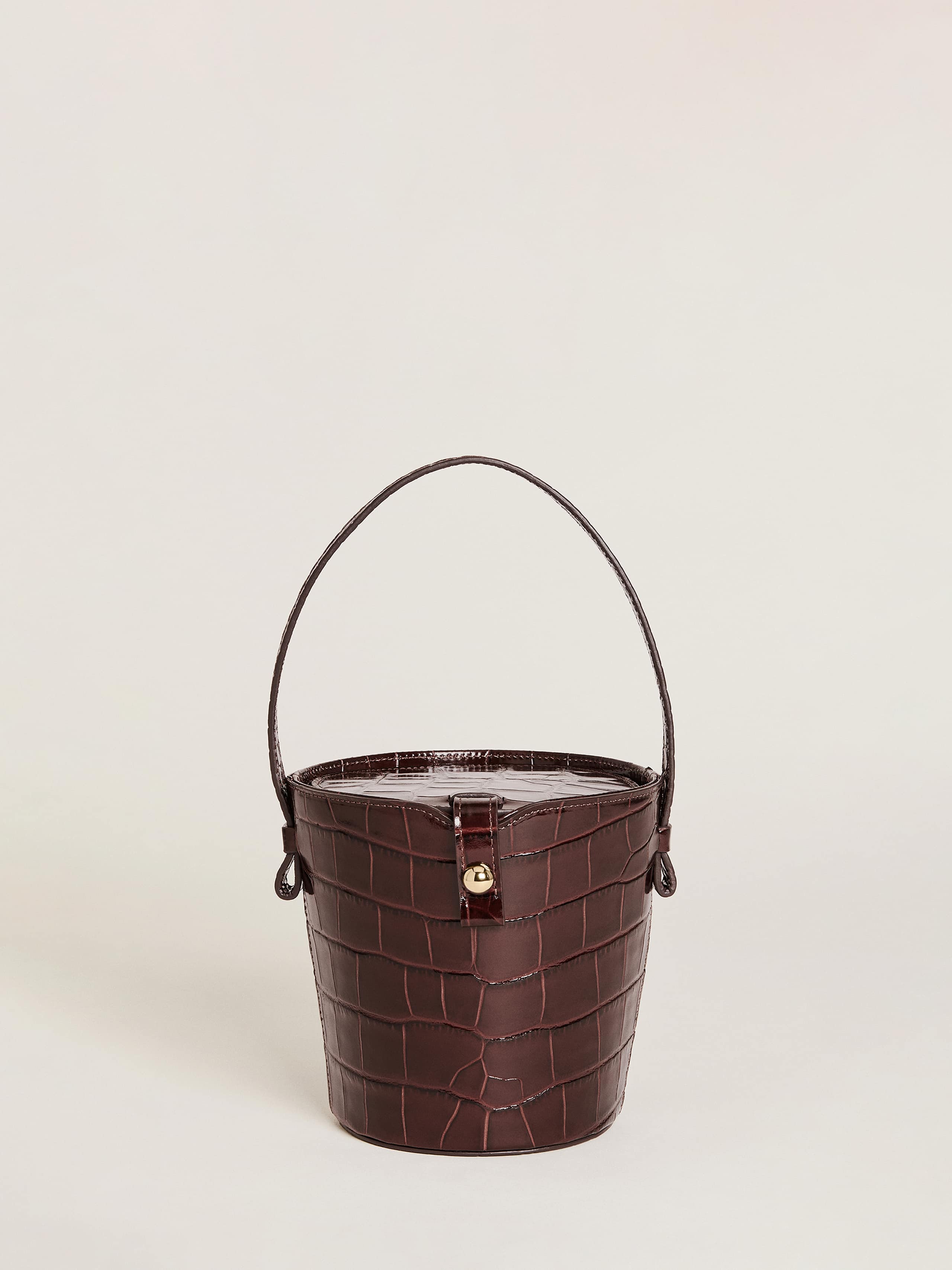 Reformation Irina Bucket Bag In Espresso Croc Emboss