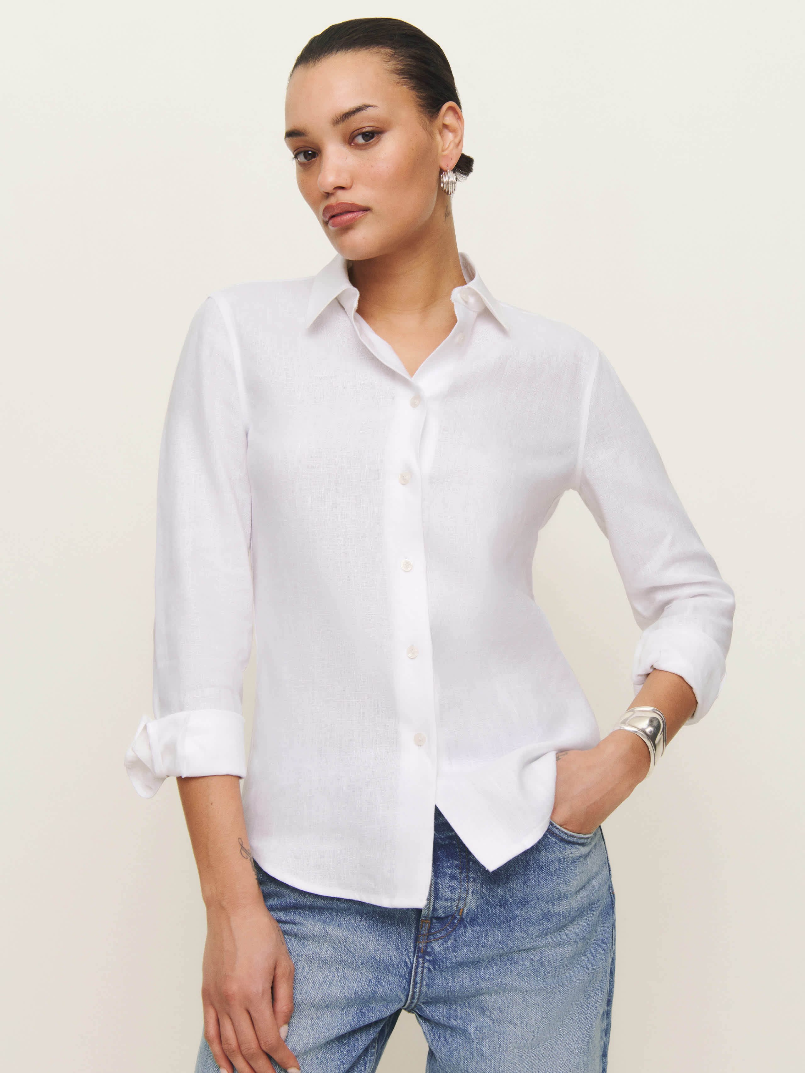 Reformation Alfie Linen Shirt In White