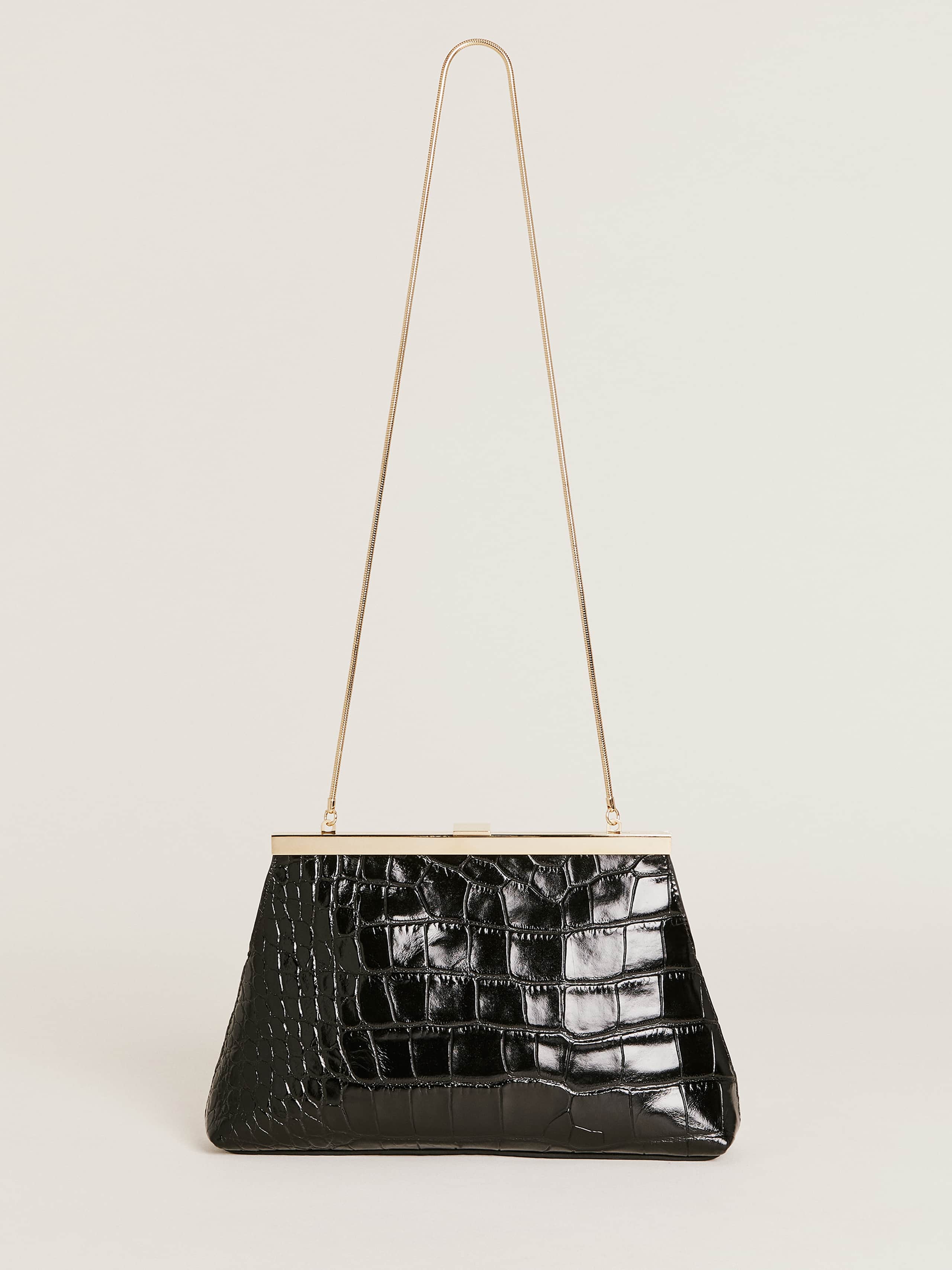 Reformation Iliana Shoulder Bag In Black Croc Emboss