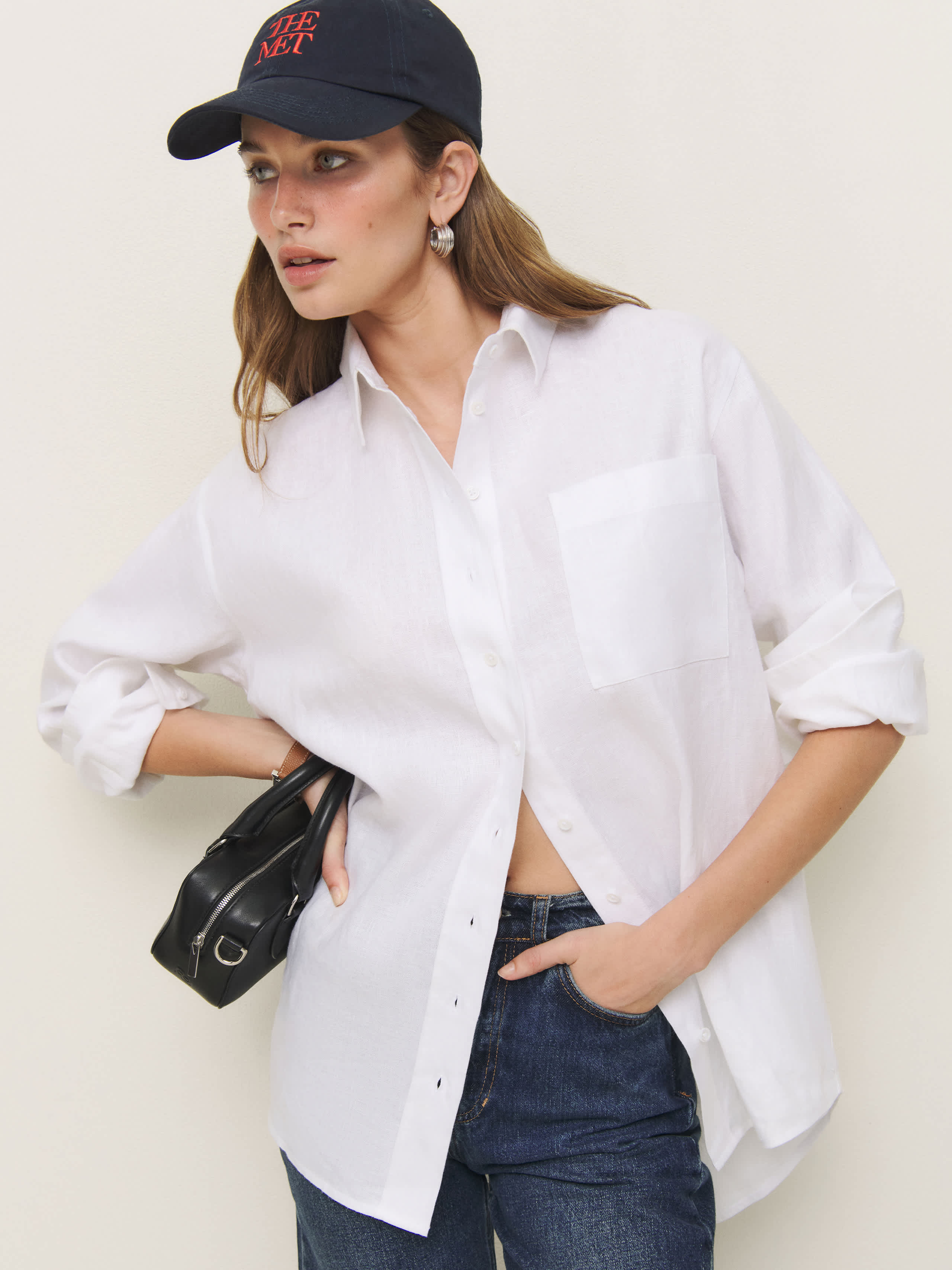 Reformation Eli Oversized Linen Shirt In White