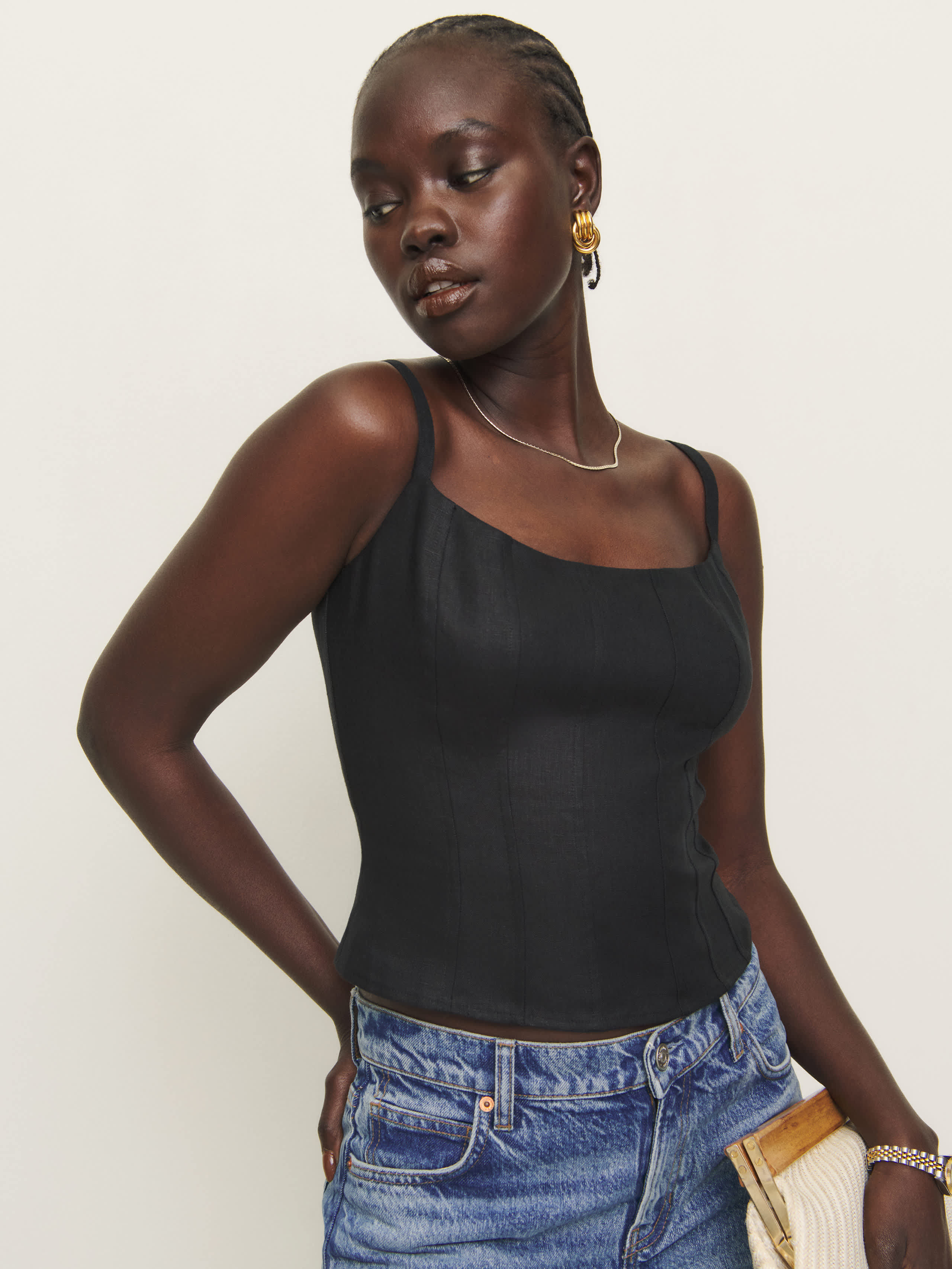 Reformation Hattie Linen Top In Black