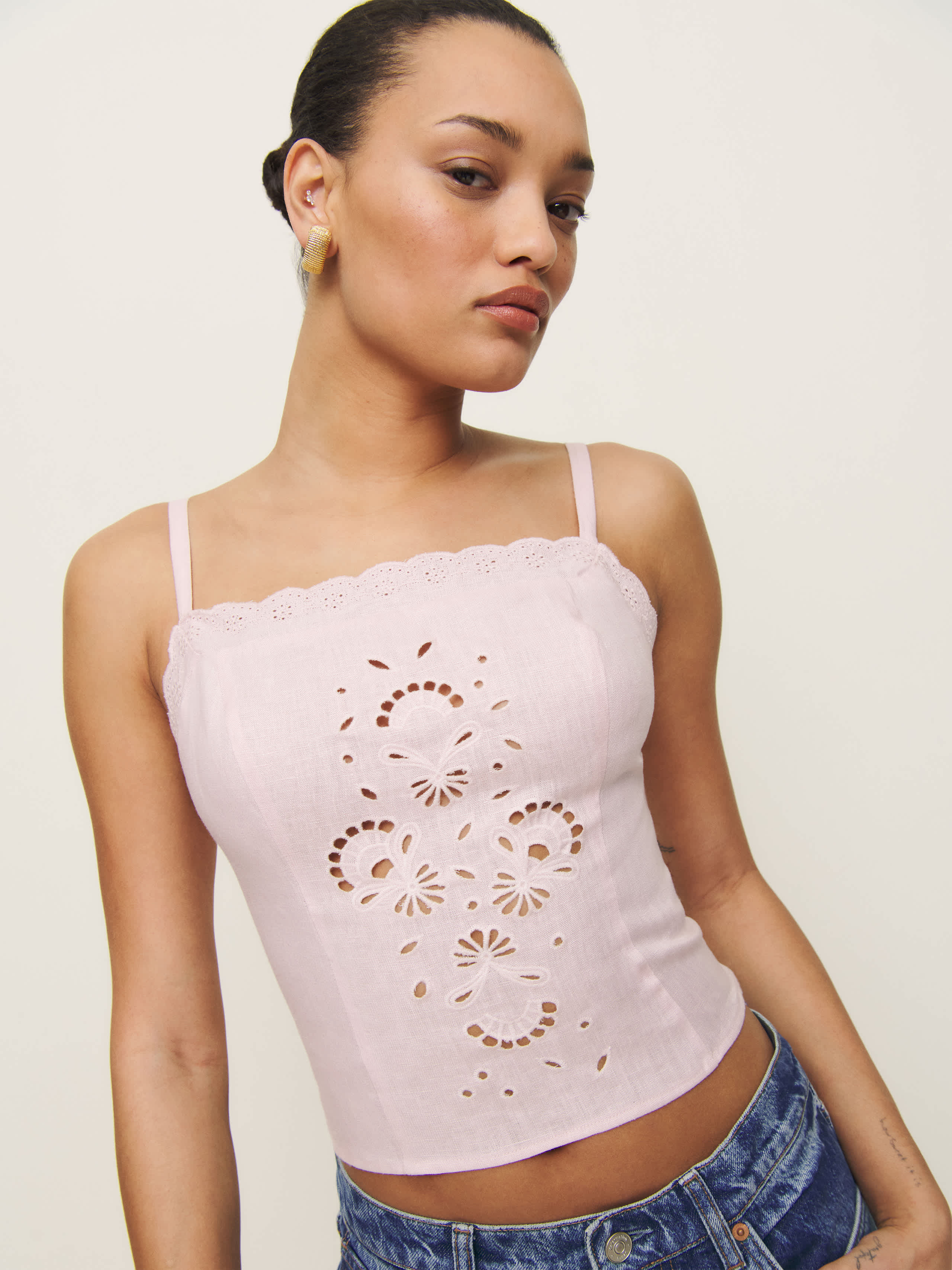 Reformation Eva Linen Top In Cherry Blossom