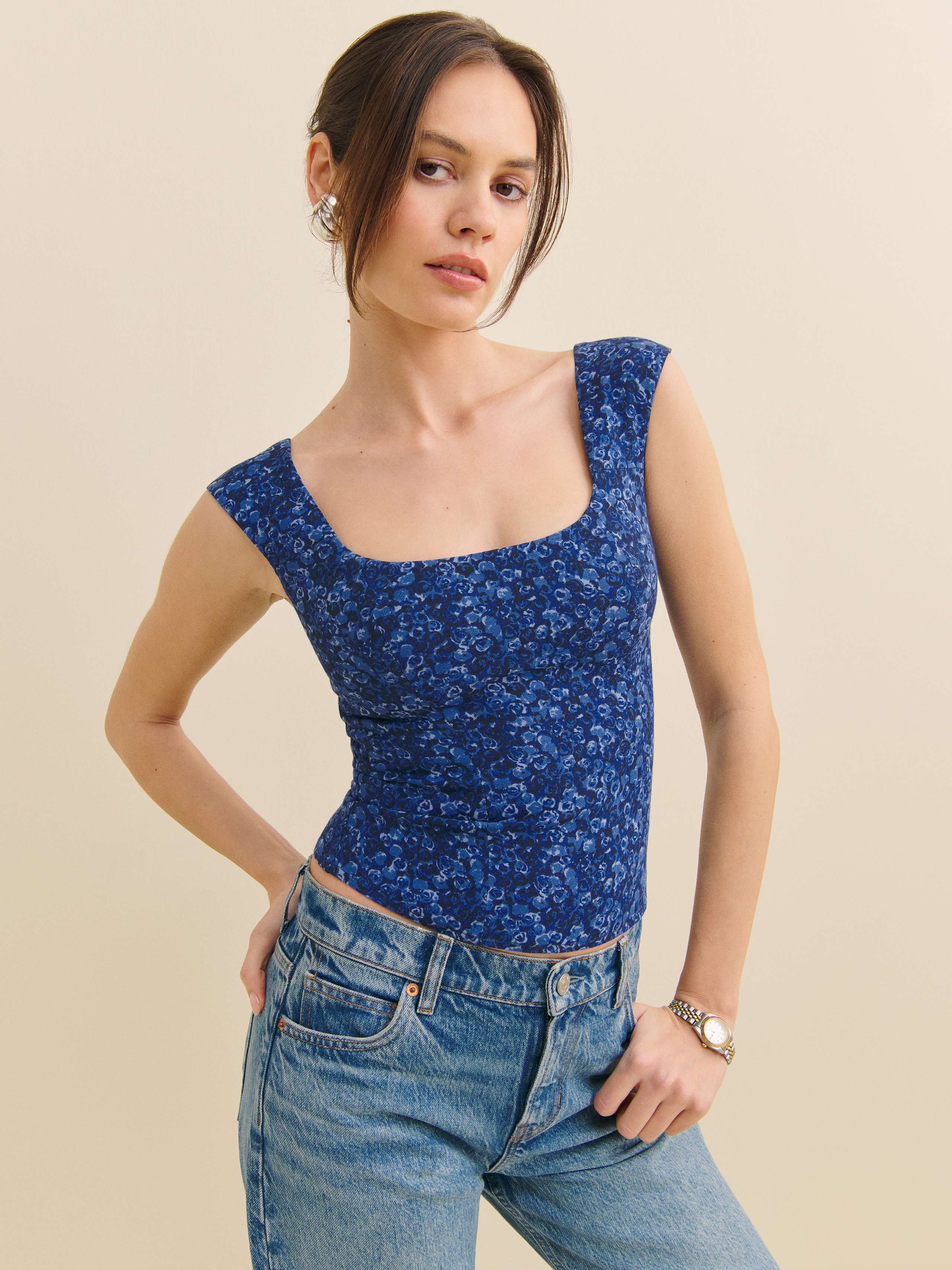 Reformation Navi Top In Blue Rose