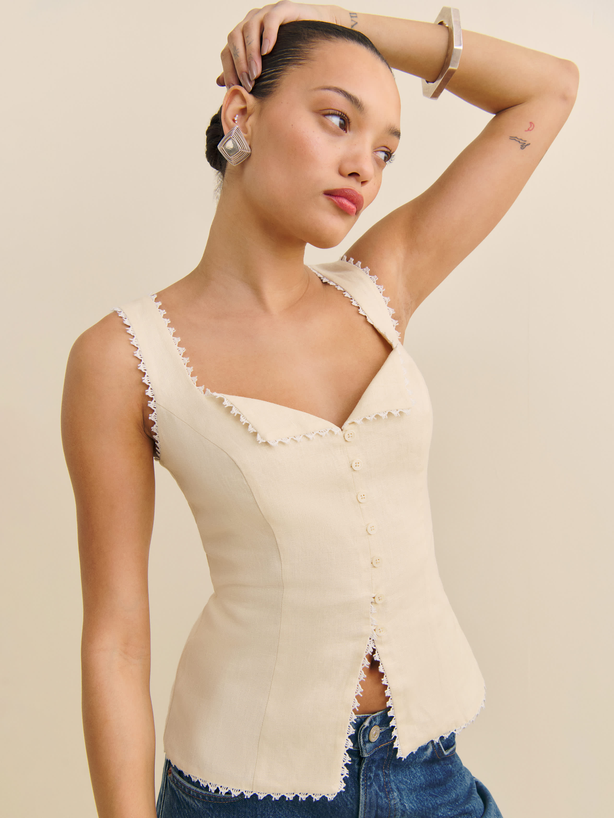 Reformation Viola Linen Top In Sugar