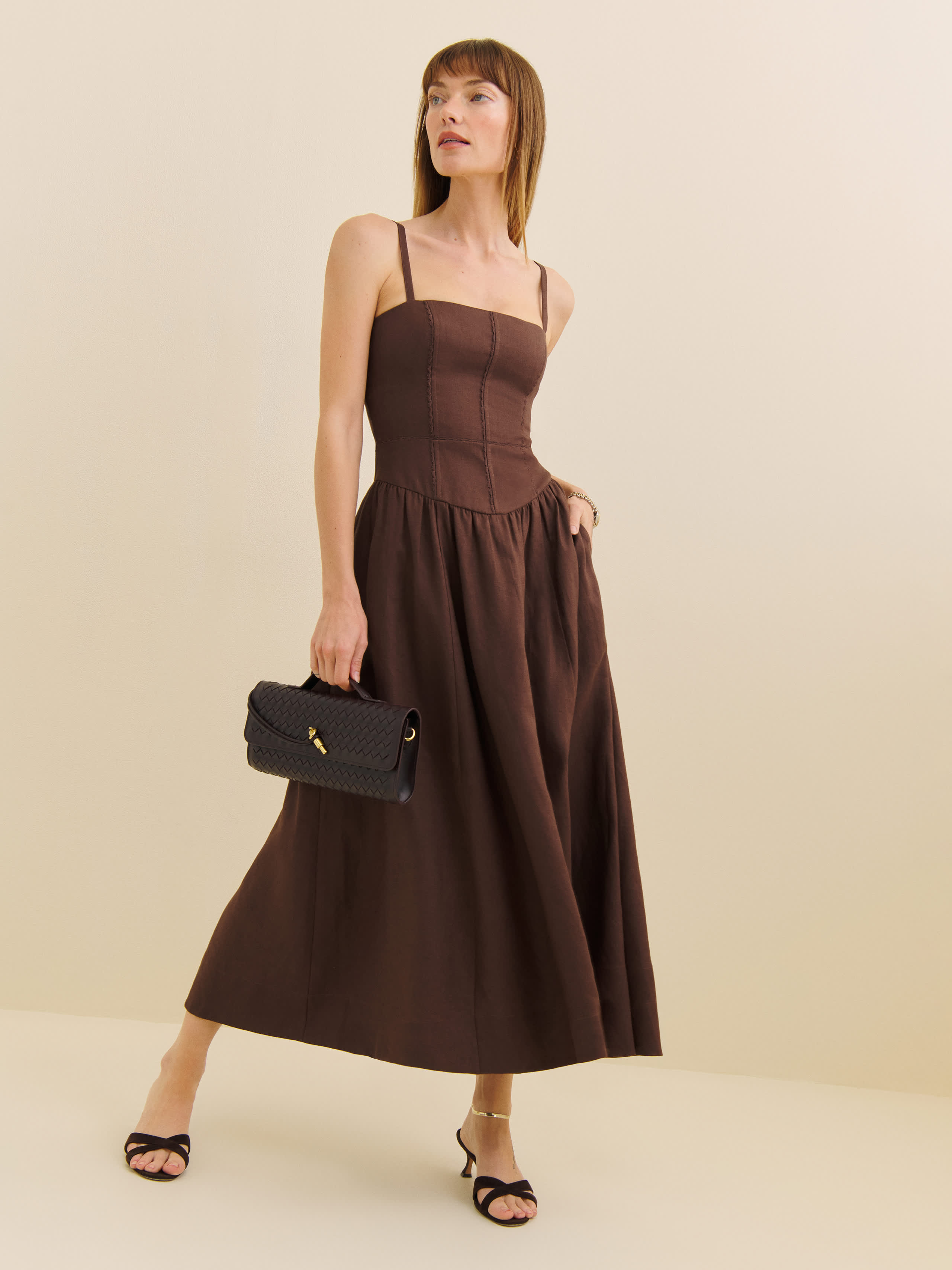 Reformation Katarin Linen Dress In Cafe
